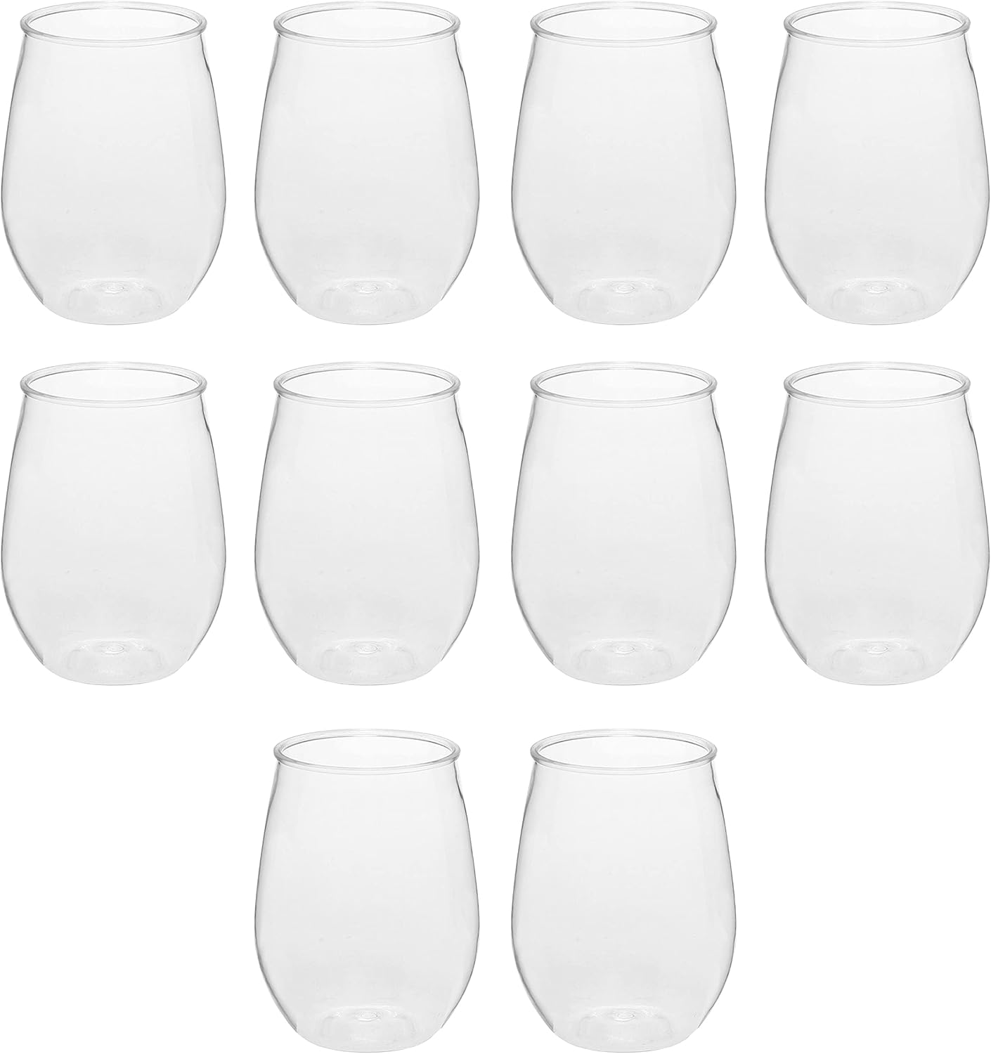 DISCOUNT PROMOS 10 Stemless Plastic Wine Glasses Set, 10