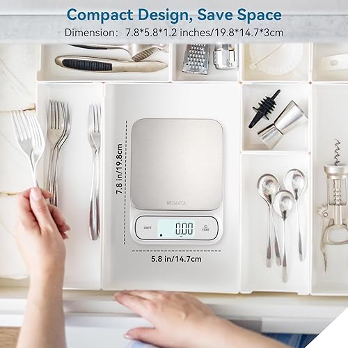 Miniatura 4 de BOMATA Báscula de cocina impermeable IPX6, 0.1 g0.01 oz de alta precisión, 11.0 lbs11 libras, báscula digital con luz de fondo, plataforma de pesaje