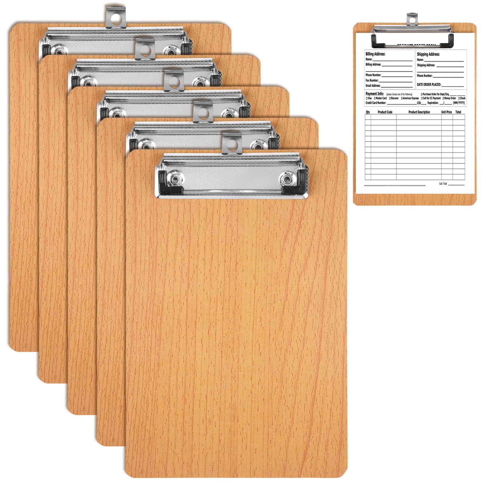 5 Piezas A5 Portapapeles con Pinza, A5 Portapapeles de Madera con Pinza y Agujero para Colgar, Tableros con Pinza para Notas, Carpeta con Pinza, para Escuela Oficina Restaurante (14,5x21,5 cm)