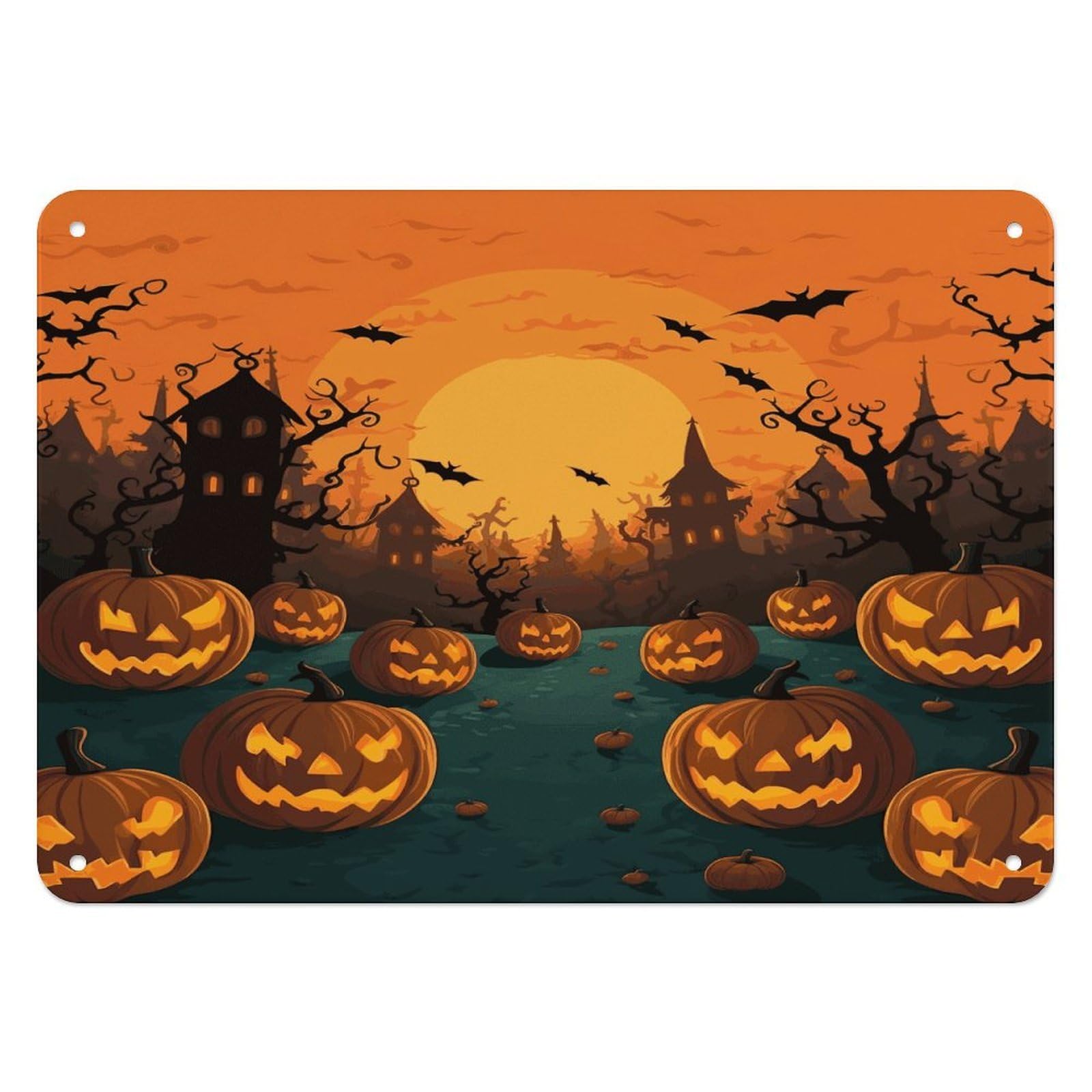 Btcowzrv Style Halloween Orange Metal Sign, 5.5" X 7.9" Tin Wall Decor, Wall Art Plaques For Home Wedding Decor Room Living Room Decoration