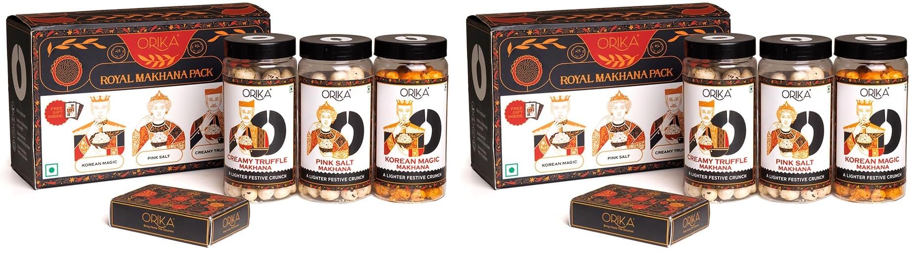 Orika Royal Makhana Gift Box | Korean Magic, Creamy Truffle & Pink Salt Flavored Makhana with Premium Playing Cards | Luxury Healthy Snack Gift Hamper (Pack of 2)-image-16