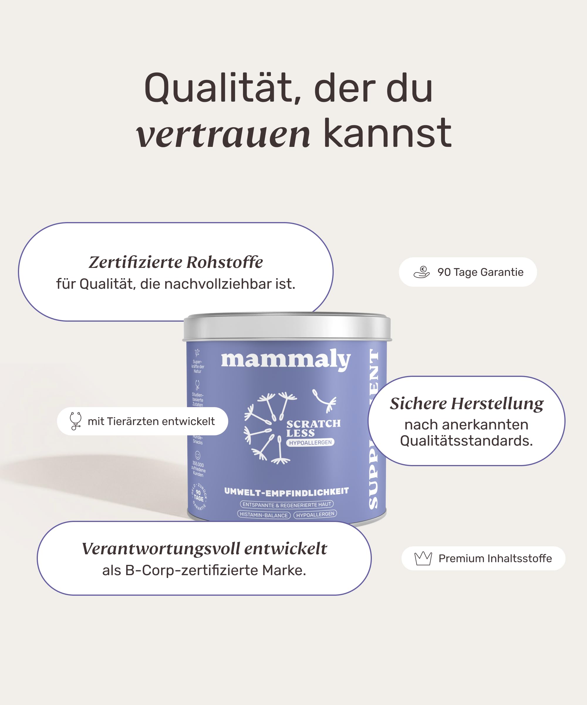 7-in-1 Hanföl-Leckerli für Hunde - Scratch Less 120 Snacks (350g) von mammaly - mit Zink, Bierhefe, PEA - kann Deinem Hund bei saisonalen & ganzjährigen Allergien und Juckreiz unterst.