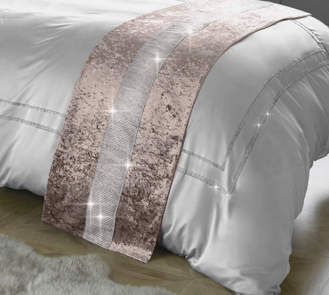 Red Rainbow Pink Diamante & Crushed Velvet Sparkle Bed Runner (, Bed Runner)