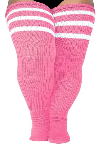 LOUSGUTA Plus Size Thigh High Socks for Thick Thighs- Extra Long Womens Cable Knitted Over Knee High Leg Warmer - One Size Plus - Bubble Gum Pink