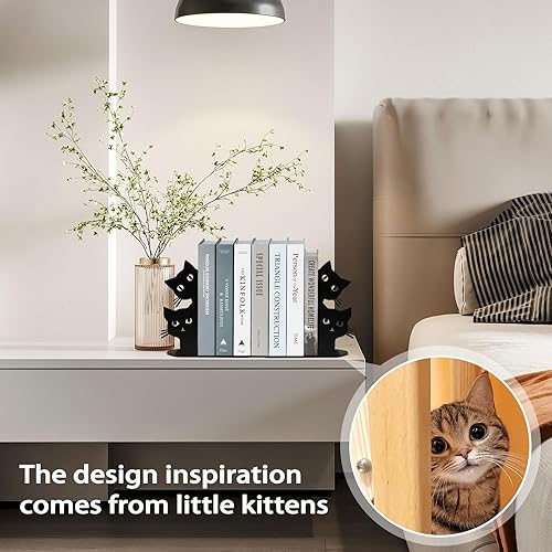 Miniatura 2 de Extremos decorativos para libros, ENCIMART Book Ends, bonitos sujetalibros de gato, sujetalibros de metal, soportes para libros para estantes,