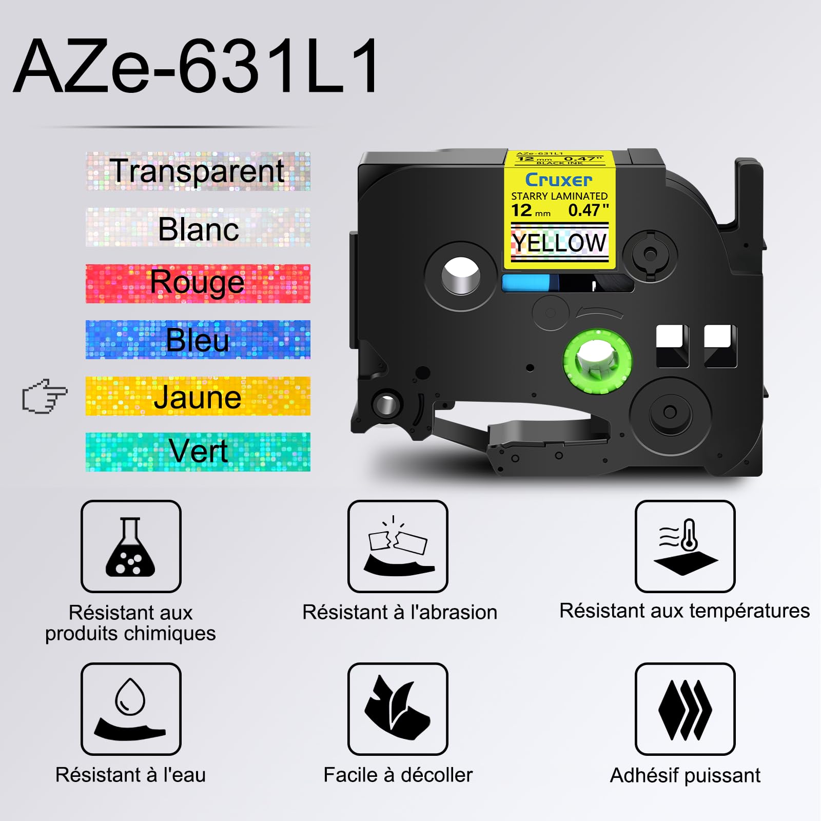Cruxer Lot de 50 Ruban compatible P-touch TZe-631L1 Noir sur Jaune 12 mm