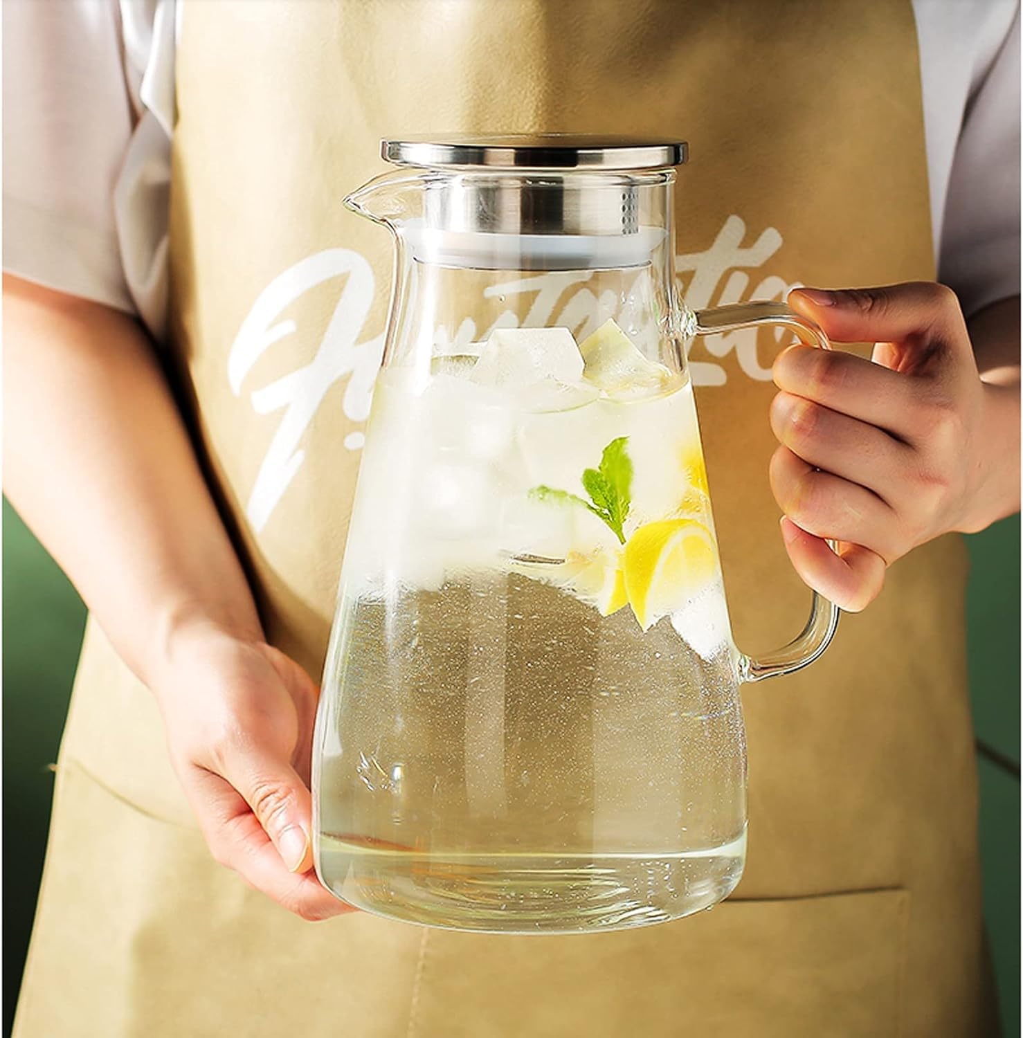 Wasserkaraffe 1,5 l Wasserkrug, Hochtemperatur-Wasserkocher aus Borosilikatglas, Eistee-Krug für Kaffee/Saft/hausgemachte Getränke Getränkespender