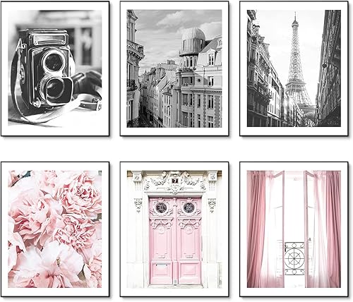 Miniatura 10 de Juego de 6 impresiones artísticas enmarcadas de París con marco, decoración artística de pared en blanco y negro, póster en lienzo de la Torre Arte