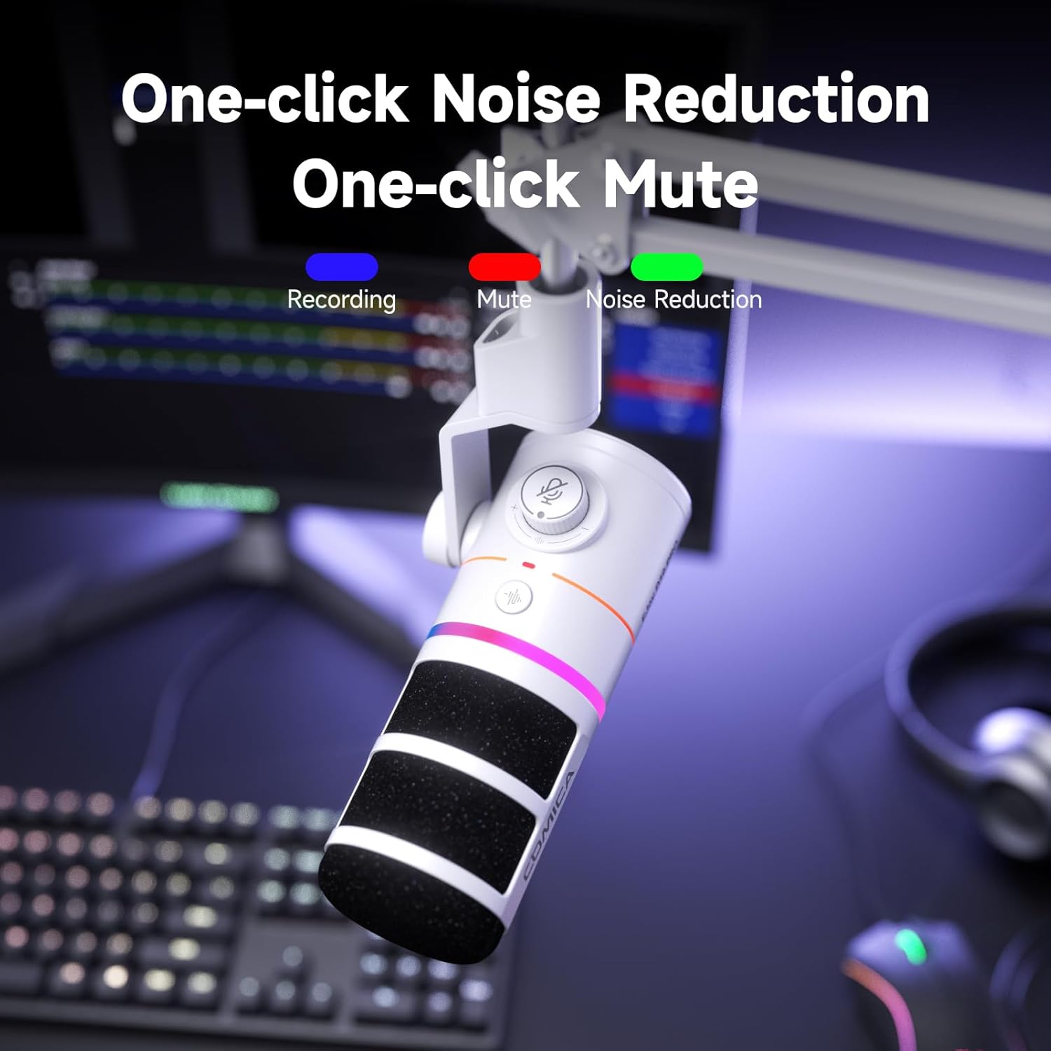 COMICA EJoy D10 XLR/USB-C Gaming Microphone for Podcasting Recording,Wired Dynamic Computer Mic for Desktop with Boom Arm,RGB,Mute,Noise Reduction,Gain,for PC,PS4,PS5,Live Streaming,YouTube(Whiite)