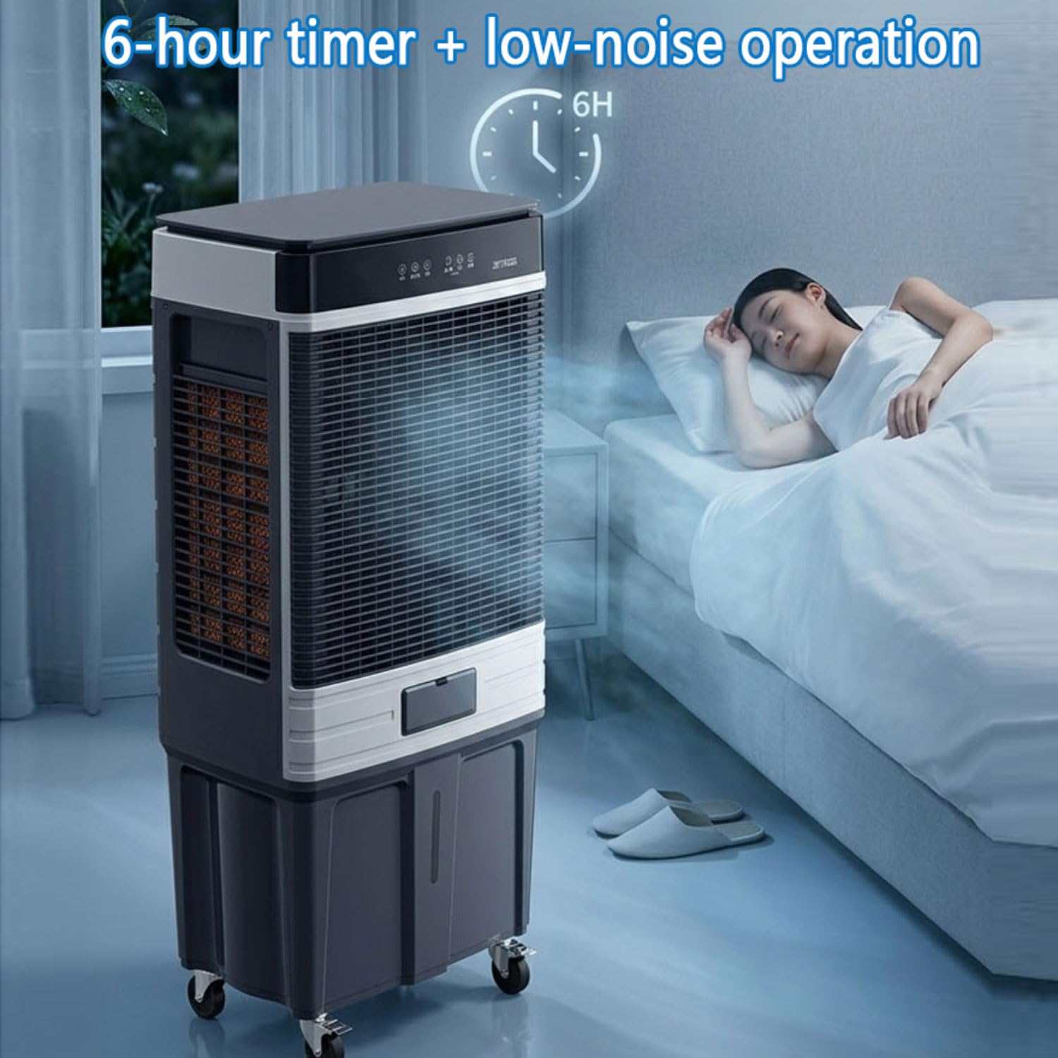 Condizionatore d'aria portatile con serbatoio 80L, ventilatore di raffreddamento silenzioso 35dB, 3 velocità e 3 modalità, timer 6H, oscillazione automatica per l'ufficio domestico della camera da let