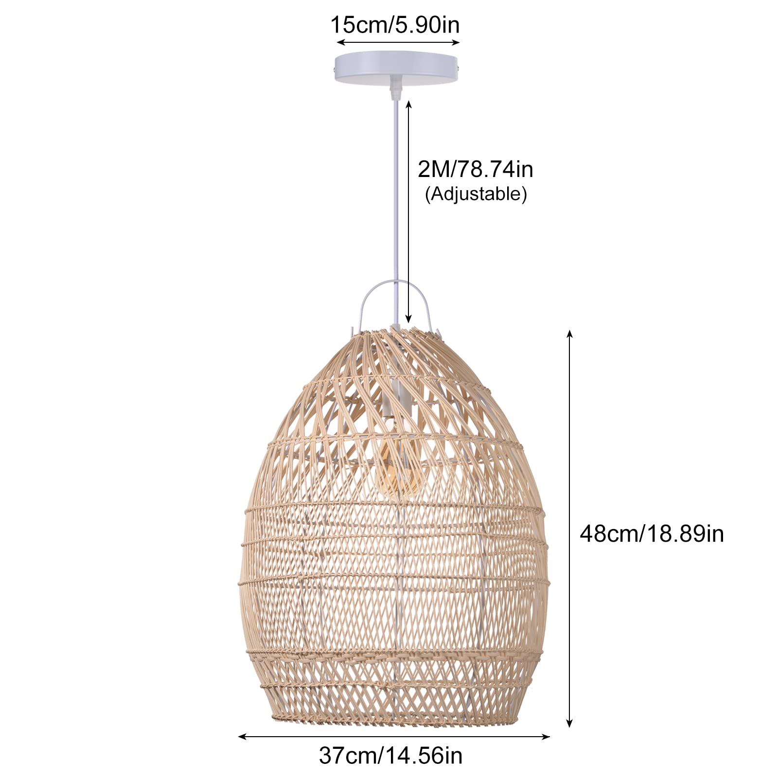 Arturesthome Boho Wicker Chandelier, Rustic Rattan Basket Pendant Light Fixture Coastal Crafts Lampshade, Farmhouse Hanging Lamp Ceiling Lighting for Kitchen Island Dining Room