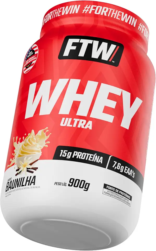 FTW Whey Ultra Protein com Proteína Concentrada WPC, Suplemento Alimentar em Pó com 15g de Proteína por Porção, Rico em Aminoácidos Essenciais, Sem Glúten – Pote 900g (Baunilha)