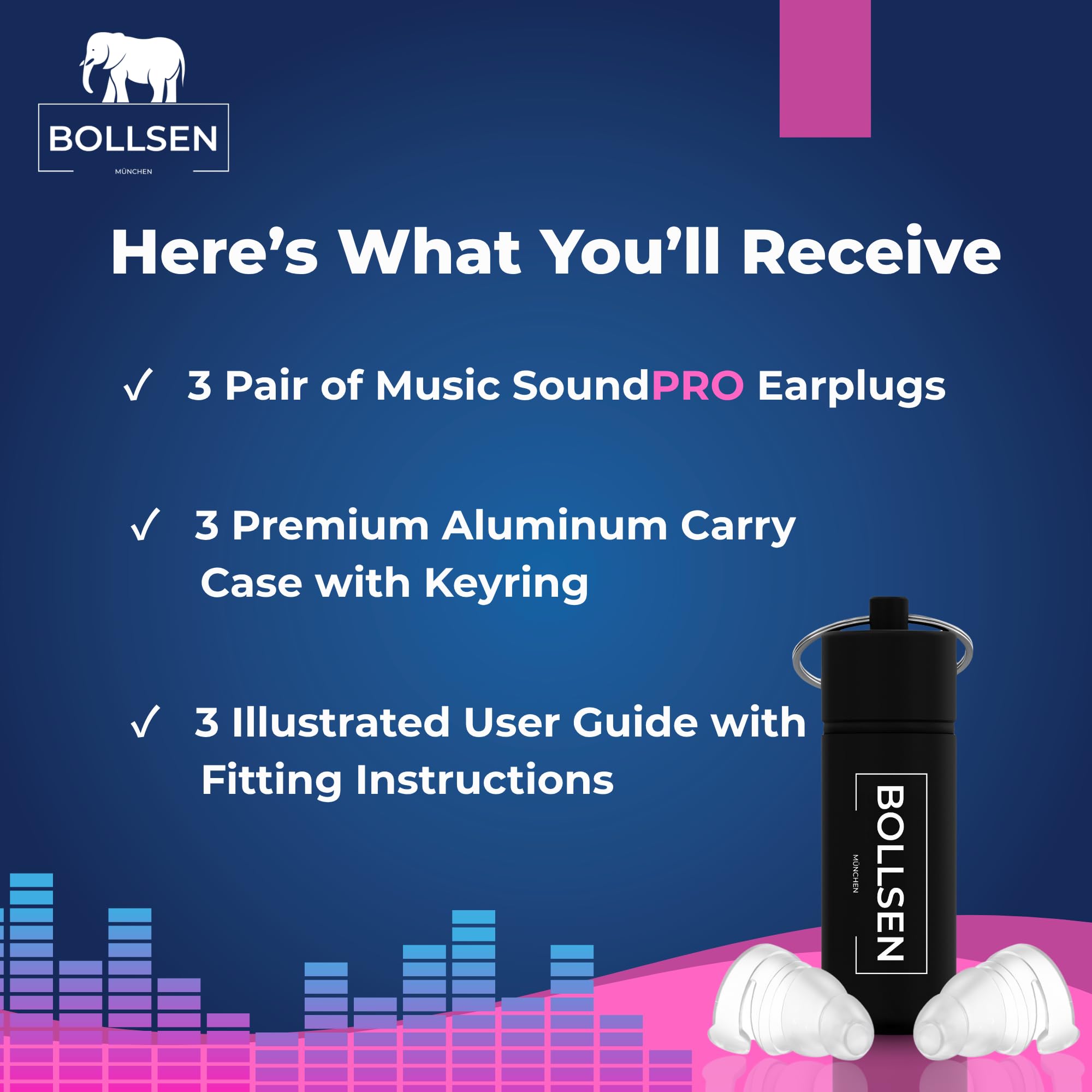 Bollsen Tapones para los oídos para conciertos, festivales y fiestas – Reducción de ruido 24 dB SNR & tapones de silicona reutilizables para melómanos, DJs y músicos – Cómodos y discretos (3)