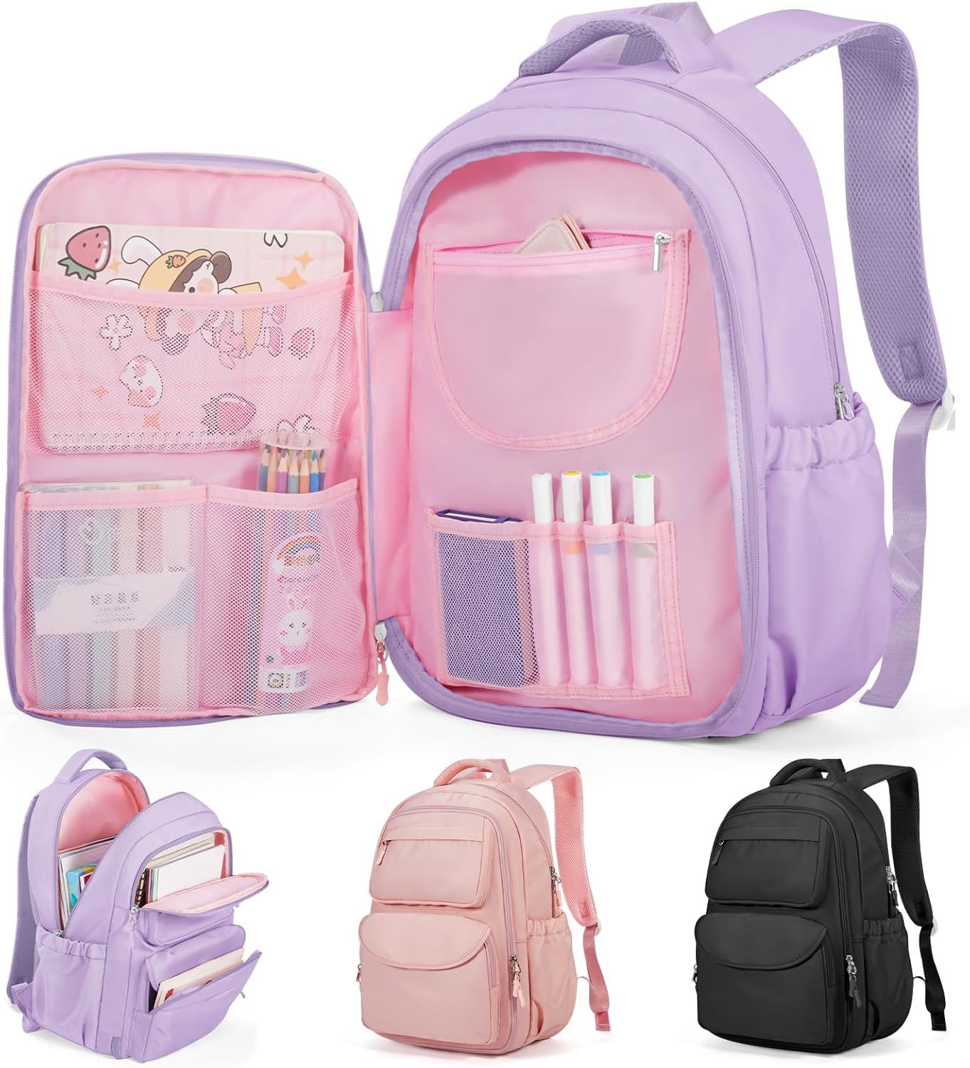 Cute Backpack For School Teens Girls, Aesthetic Kids Elementary School Backpacks, Waterproof Middle Students Bookbag, Large Capacity Backpack For College Women Men (Purple)