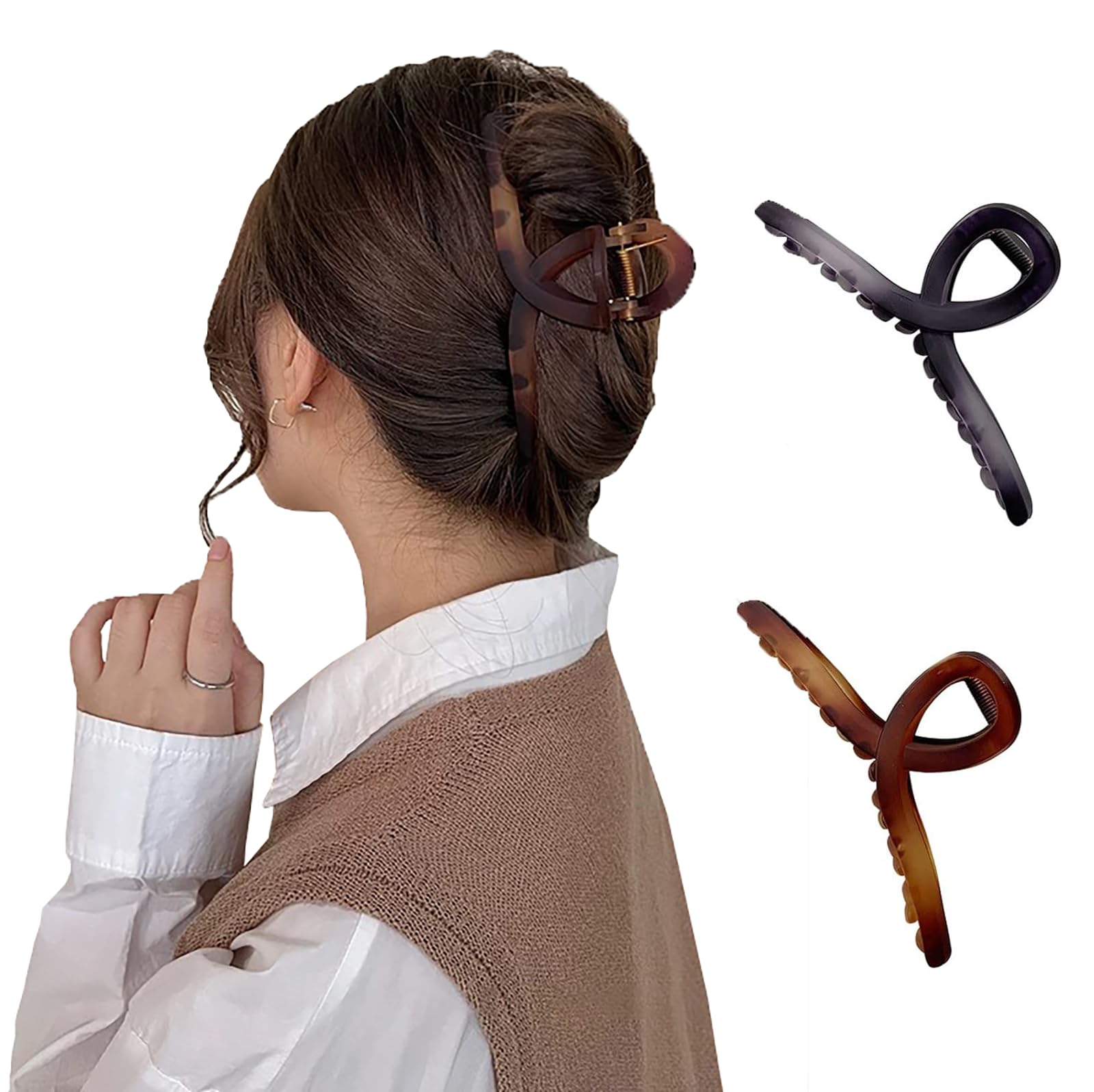 LUYING 2個ヘアクリップ 大きめ しっかりとまる セット可愛 髪留め クリップ しっかり バンスクリップ ヘアくりっぷ ヘアアクセサリー 大人 い おしゃれ かみどめ クリップ 髪とめクリップ 髪くりっぷ 韓国（紫+オレンジ）