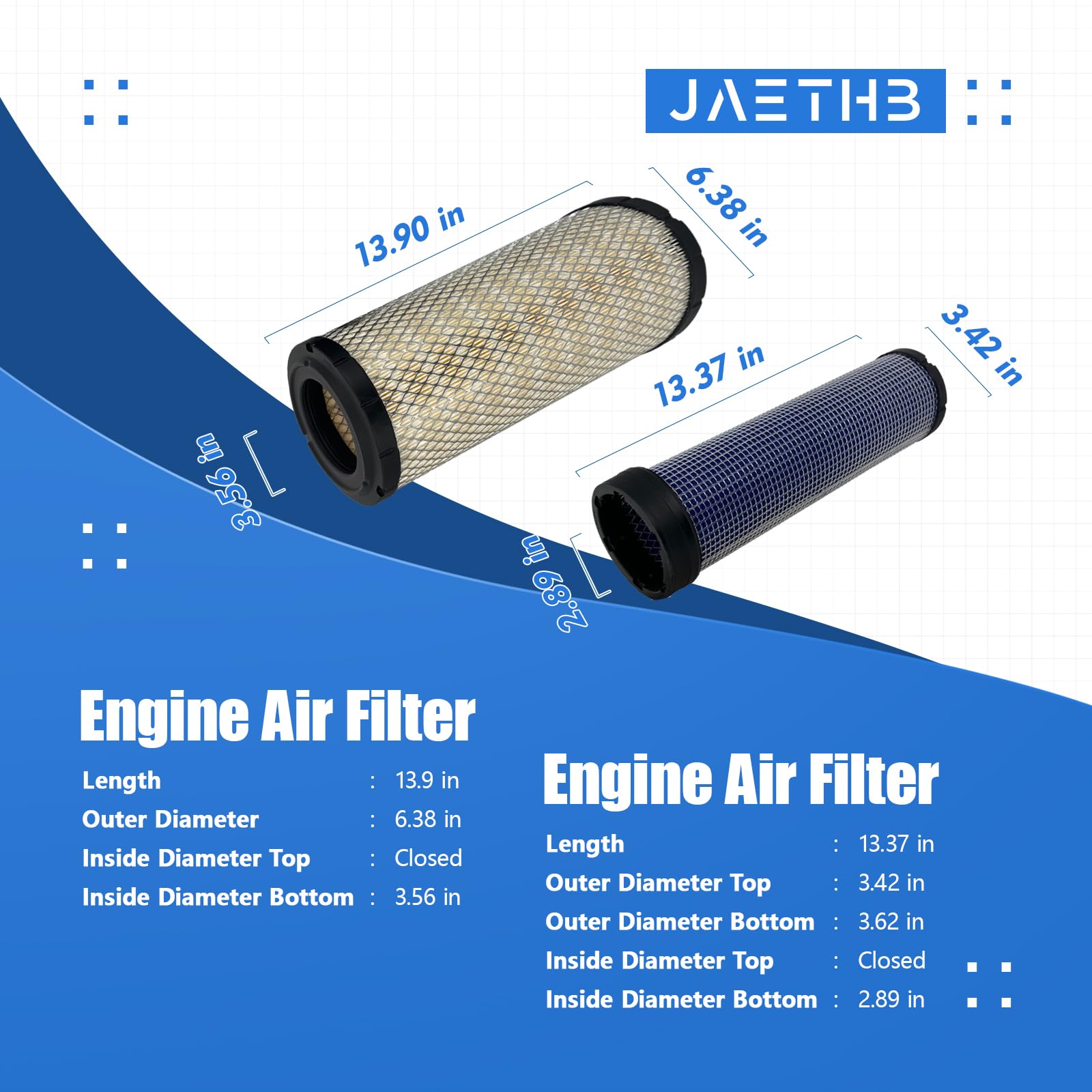 Juego de filtros de aire para Donaldson P828889+P829333 para WIX 46562+46569 para BALDWIN RS3544+RS3545 para CASE 222421A1+222422A1 para CATERPILLAR 110-6326+110-6333 31 para JOO HN DEERE | Compatible con la retroexcavadora Donaldson Caterpillar Cat Wix J