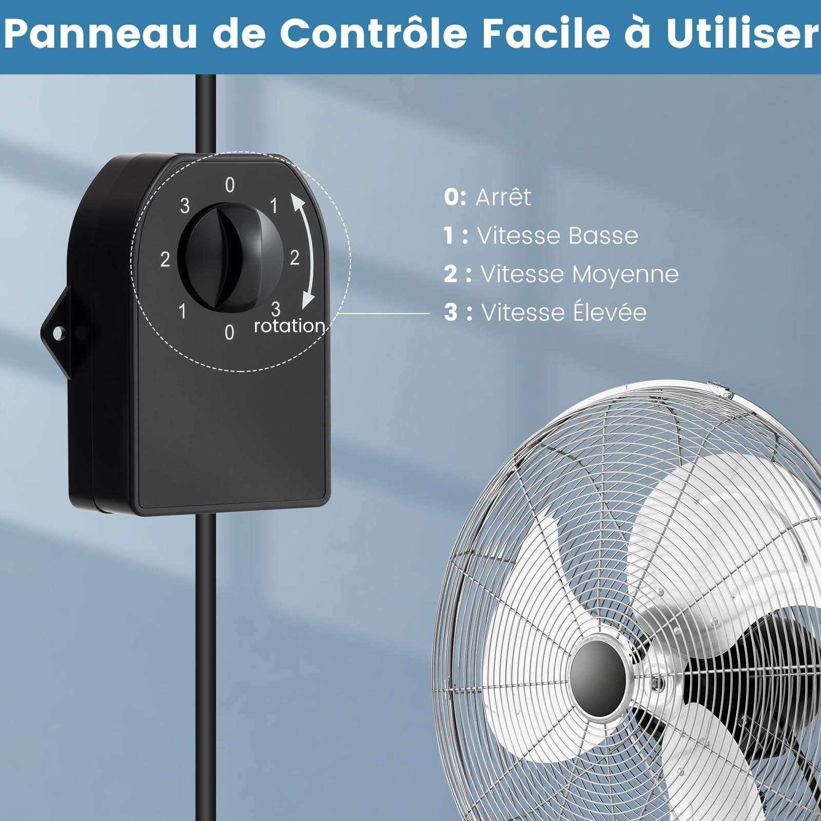 GOPLUS Ventilateur Mural φ56cm avec 3 Pales Aluminium, Ventilateur 3 Vitesses, Inclinaison 30° & Oscillation 85°, Grille Sécurité et Panneau Contrôle, pour Patio, Garage, Bureau (Argent)
