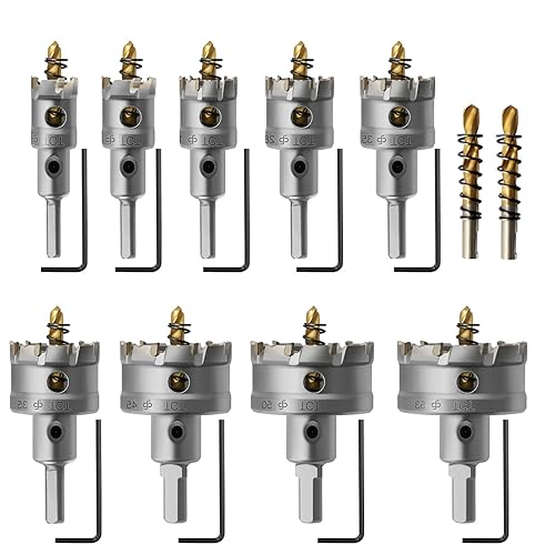 Kit de sierra perforadora TCT, 9 piezas de sierra de agujero con punta de carburo de tungsteno resistente para acero inoxidable, metal duro, madera,