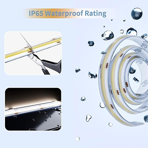 Miniatura 4 de PAUTIX COB - Tira de luz LED IP65 impermeable CRI90 20 pies200ft 5000 K blanco natural 3087 LED de alto lúmenes súper brillante 24 V cinta de luz