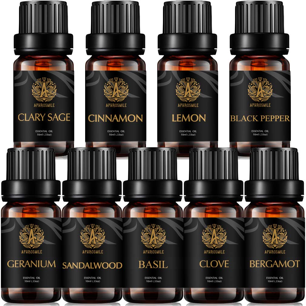 Aromatherapie Basilikum ätherisches Öl Set für Diffusor, 100% reines Bergamotte ätherisches Öl Kit für Hause, 9x10mle Black Pepper ätherische Öle Set-Zimt,Clary Salbei,Geranienöle...