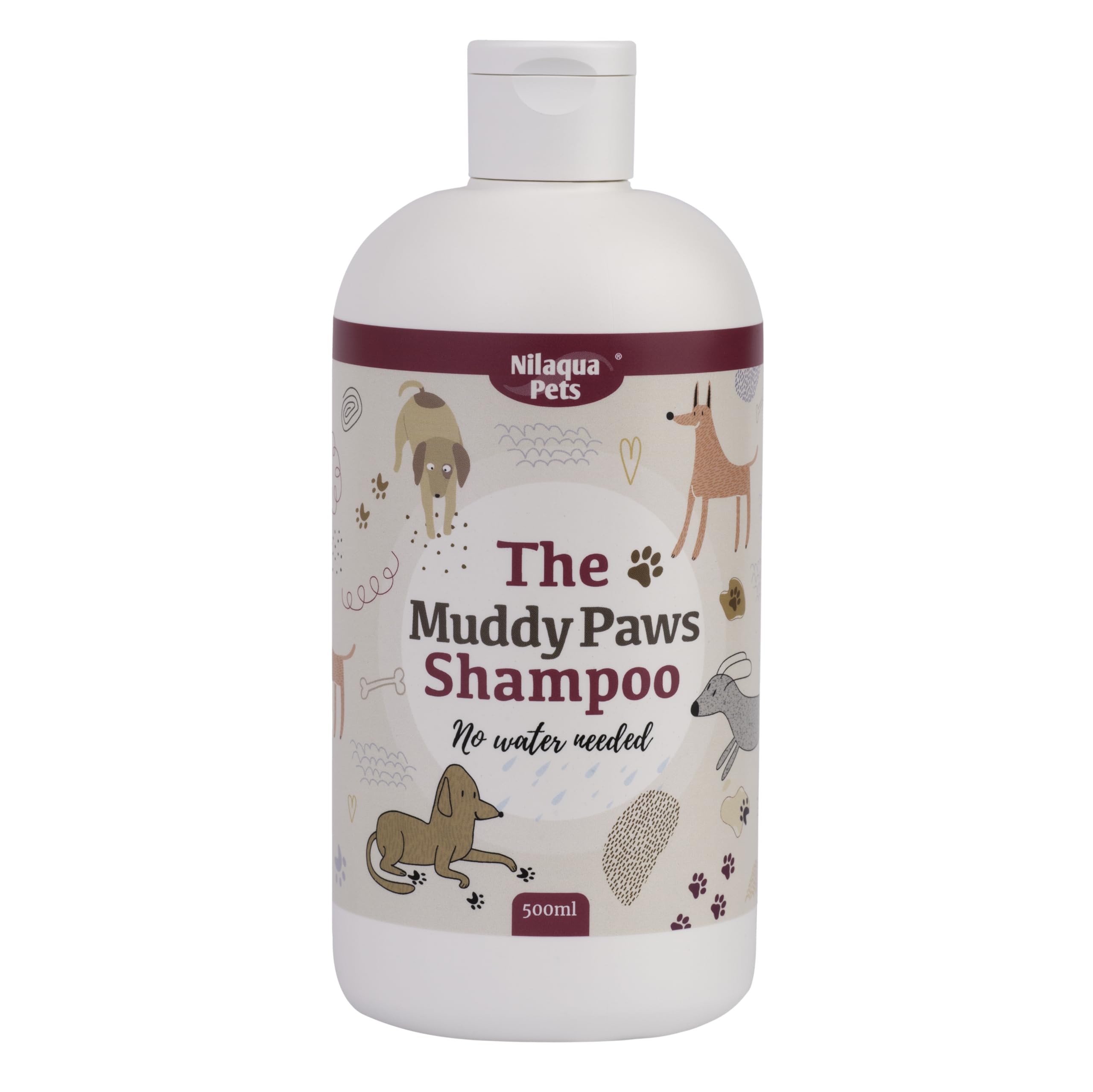 Nilaqua Pets Muddy Paws Dog No Rinse Shampoo 500ml | Watermelon Fragrance | Soft and Kind | Deep Cleansing Towel Off Pet Shampoo | Bursting Foaming action for muddy paws and spot cleaning