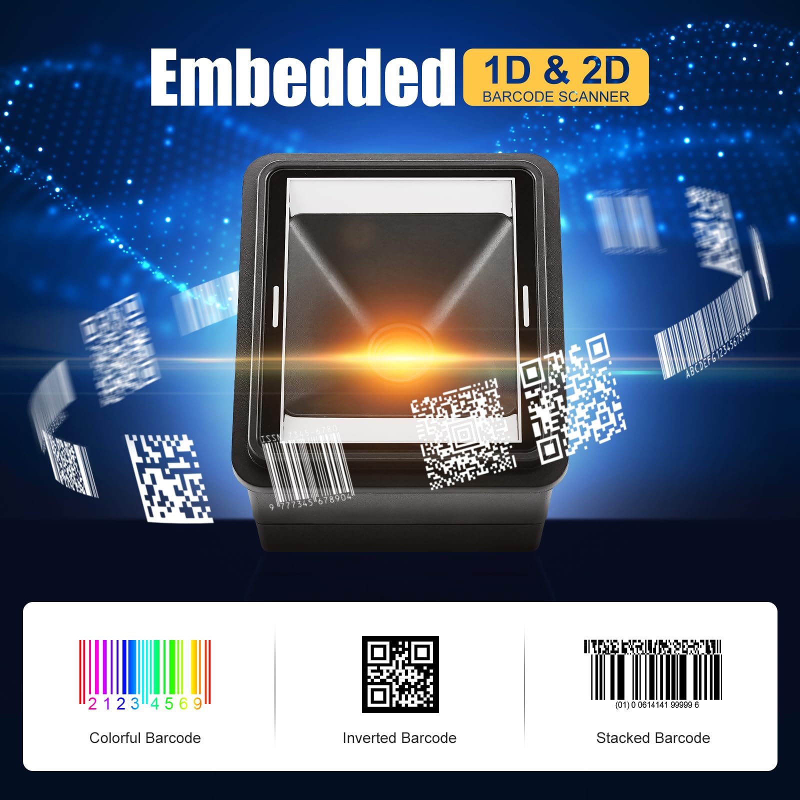 NETUM NT-EM61 Módulo Escáner de Códigos de Barras Integrado, Lector QR 1D/2D, Montaje Fijo Industrial, Compatible con USB HID & USB COM