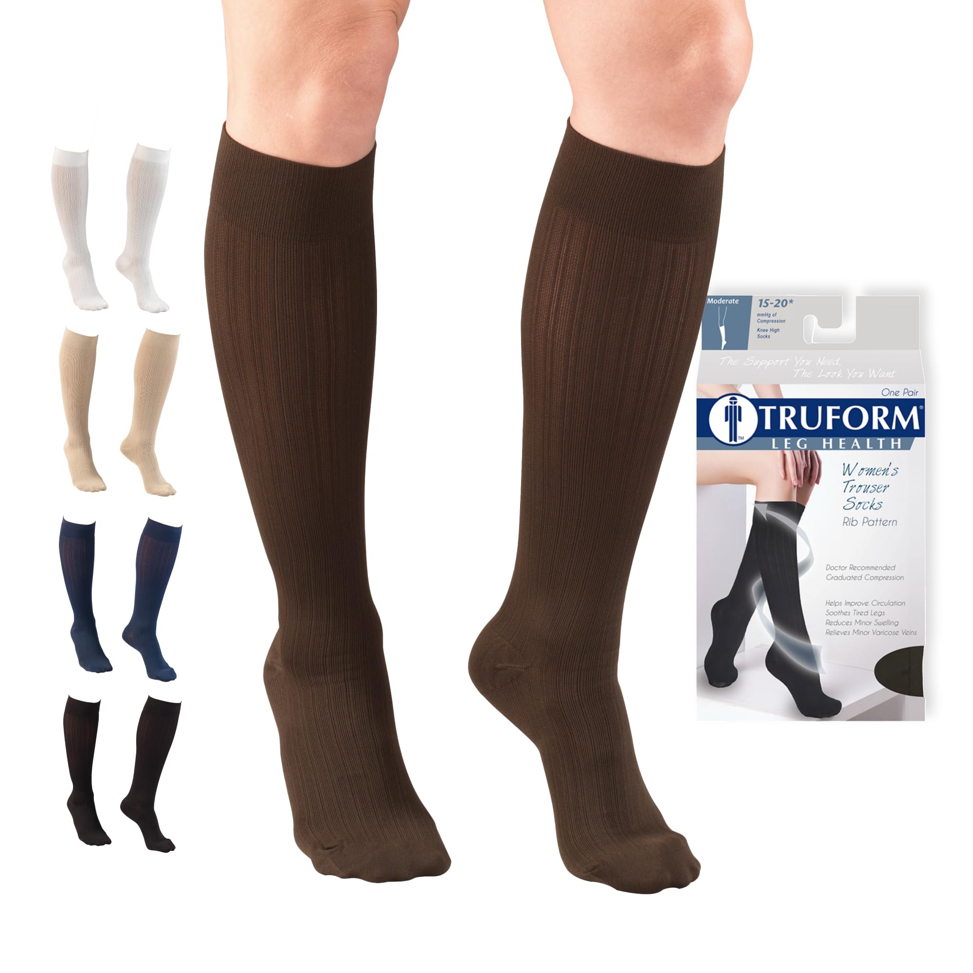 Truform Compression Socks, 15-20 mmHg, Knit Women's Dress Socks, Knee High Over Calf Length