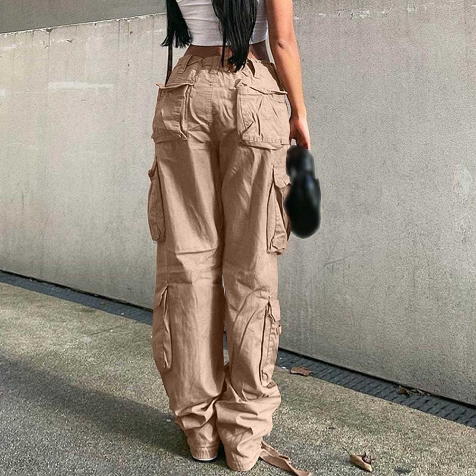 Sommerhose Damen Leicht Lang Arbeitshosen Baggy Jogginghose Gummibund Streetwear Hosen Fitness Wanderhose Teenager Mädchen Freizeithose mit Elastischen Knöcheln Cargo Pants
