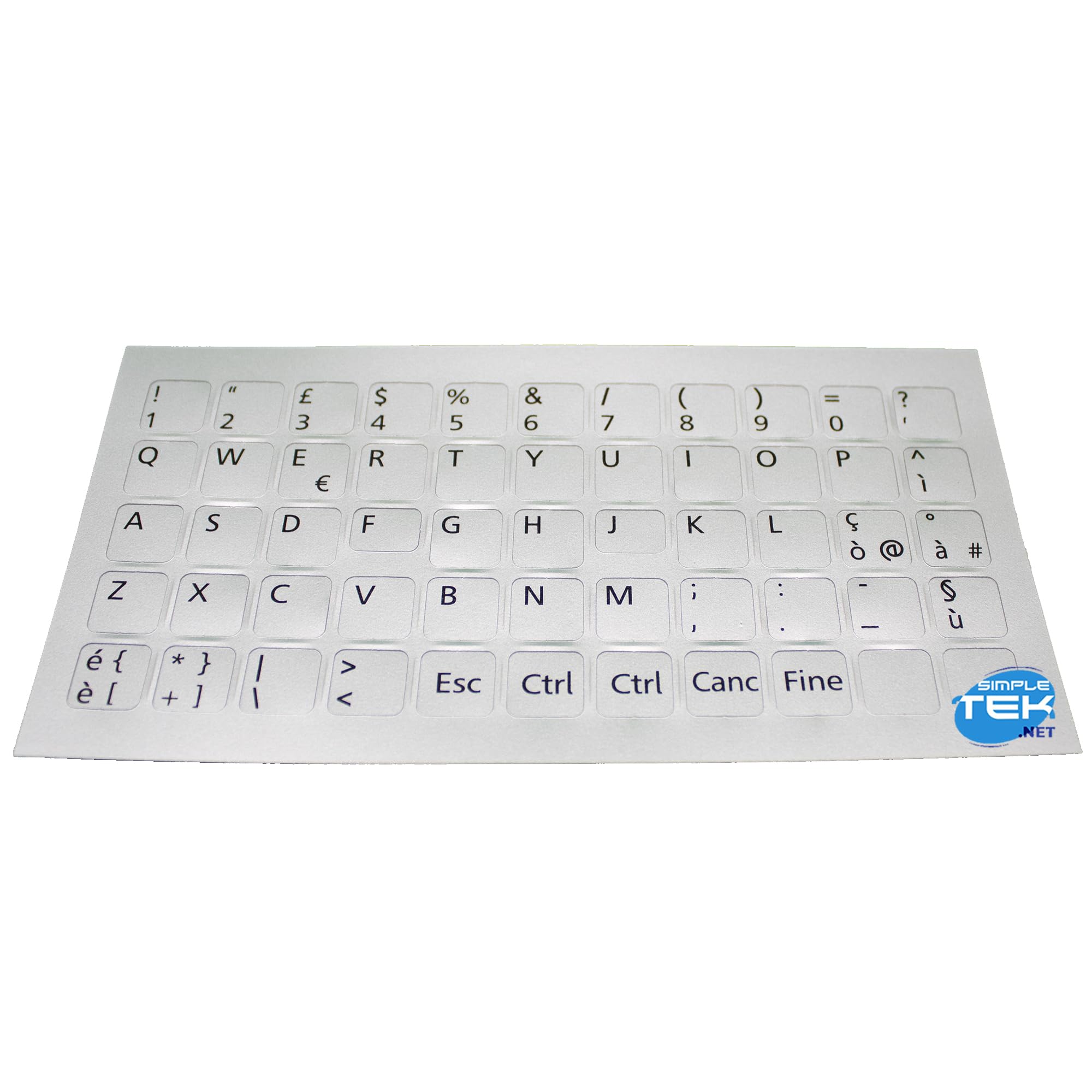 SIMPLETEK - Adesivi tastiera grigi layout italiano ITA lettere nere argento notebook PC | 11 x 11mm silver