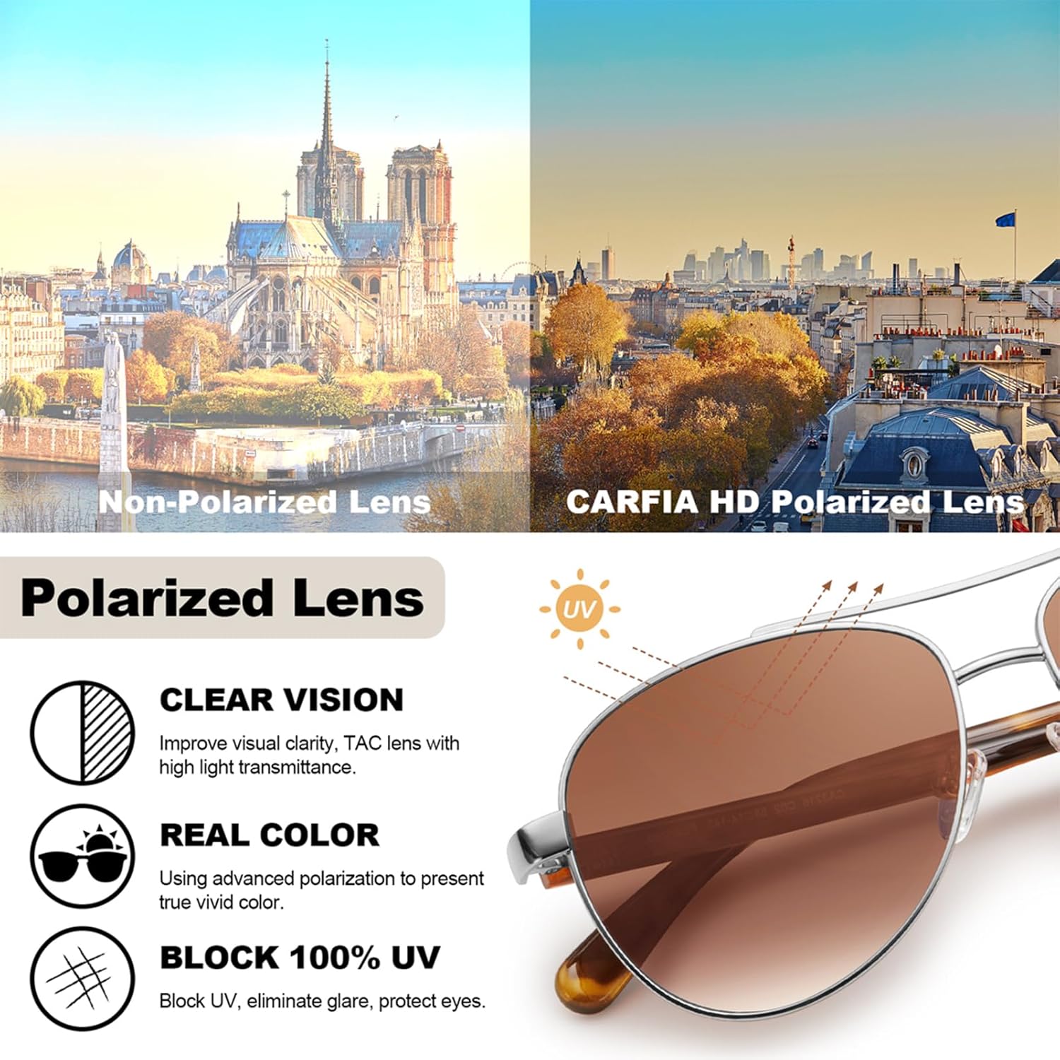 CARFIA Retro Trendy Pilot Sunglasses for Women Polarized UV Protection, Lightweight Outdoor Driving Lady Sunnies Metal Frame - Image 6