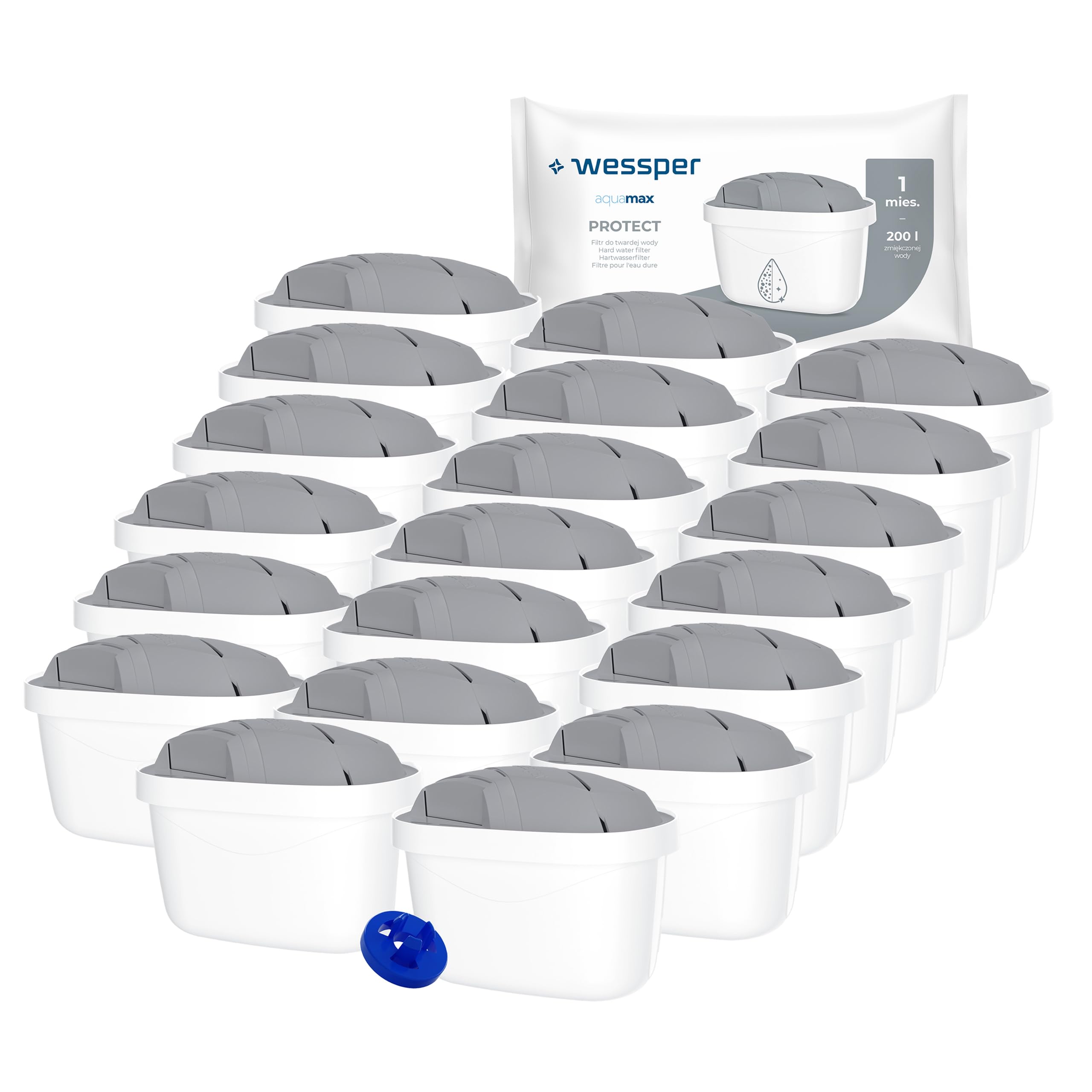 Wessper Cartucce Filtranti per l'acqua dura per Caraffa Filtrante 20 Pezzi, Ricambio per Dafi Unimax Aquaphor A5 BRITA Maxtra+ PHILIPS AWP212/10 | Filtraggio dell'acqua per Ridurre il Calcare il Cloro