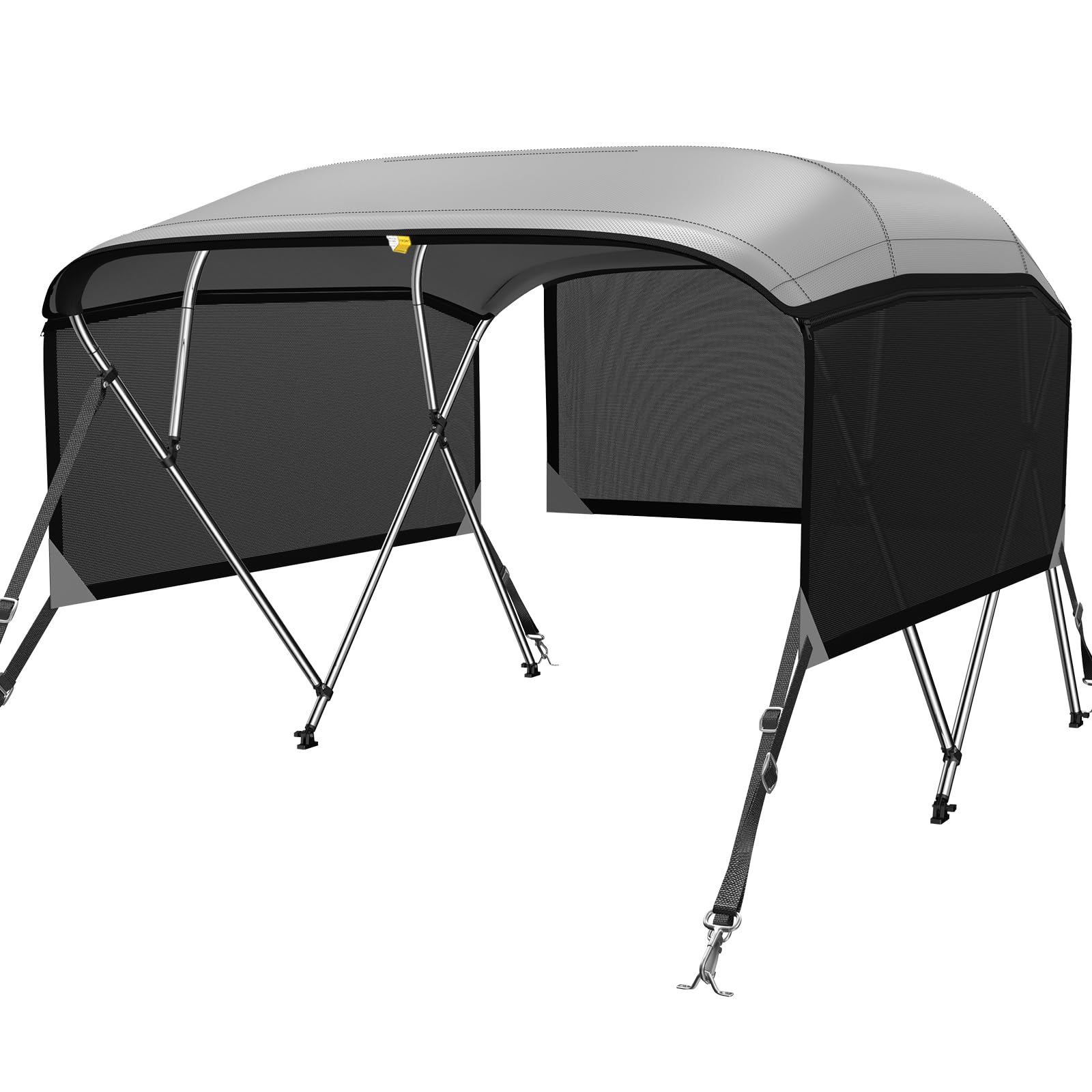 KAKIT 3 4 Bow Bimini Tops for Boats with 3 Mesh Sidewalls Rear Support Poles Boat Canopy Includes Straps Storage Boot, Dark Gray
