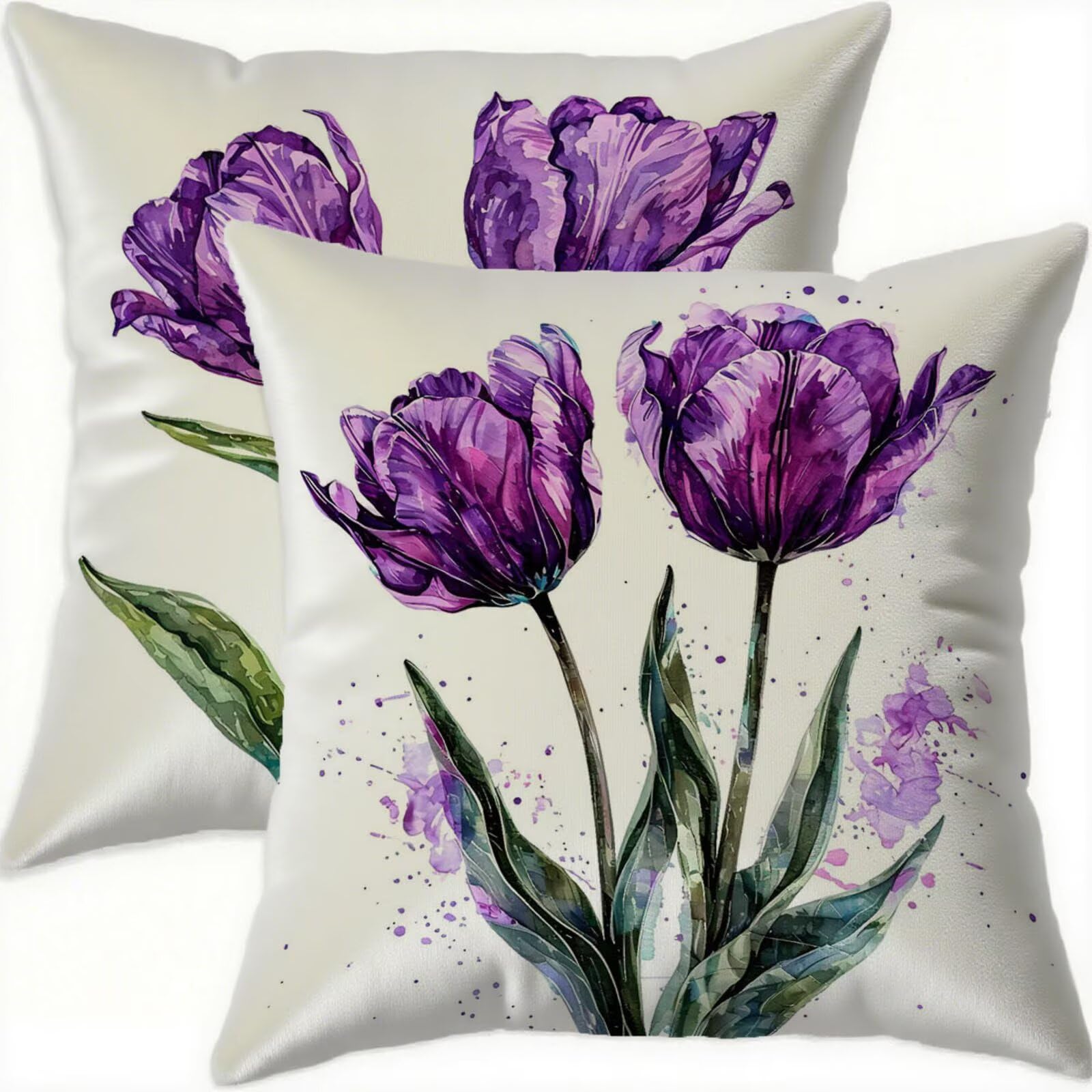 Housse coussin 55x55cm velours violet lot de 2 décoration cosy