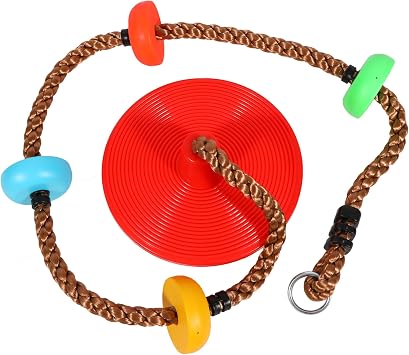 REDCAMP Climbing Rope Swings for Trees, Red | Heavy Duty Plastic Disc Swing Seat, For Kids, Hanging Strap and Snap Hooks