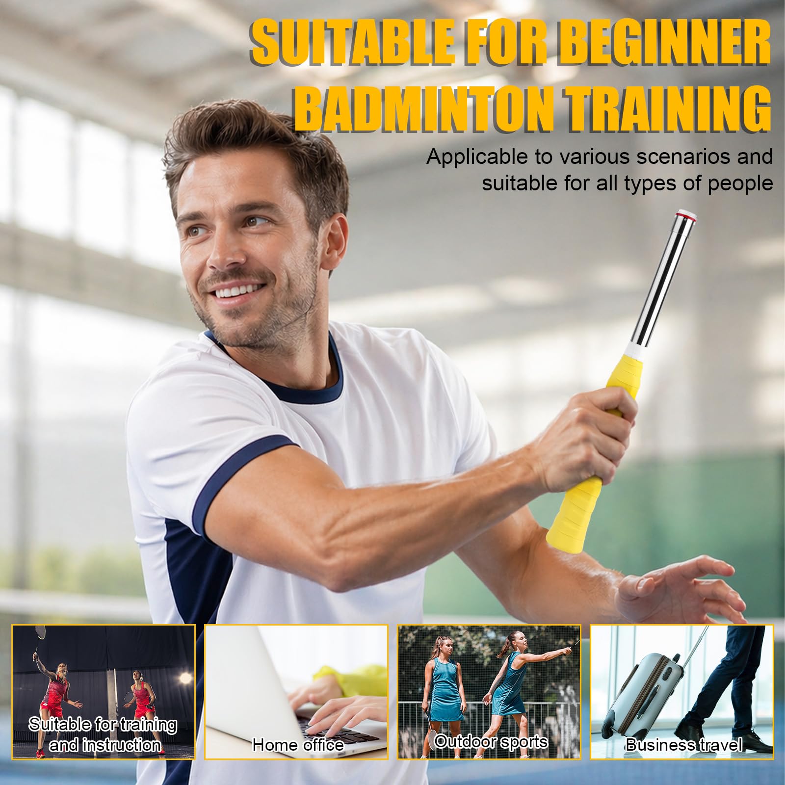 Badminton Entraîneur Puissance, Retour Sonore Badminton Entraîneur Swing avec Résistance Magnétique 33N & Poignée PP Antidérapante pour Une Technique Correcte pour Débutants Pros