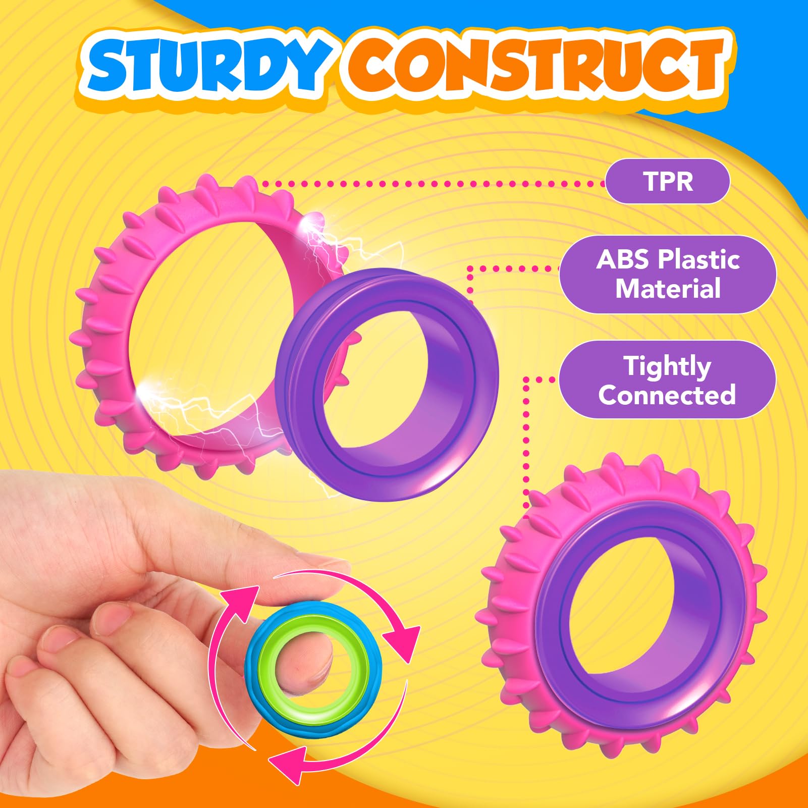 Fidget Toy Sensory Rings for Kids 24 Pack Sensory Spinner Rings, Texture Stress Finger Toys for Kids Autism Calming - Image 2
