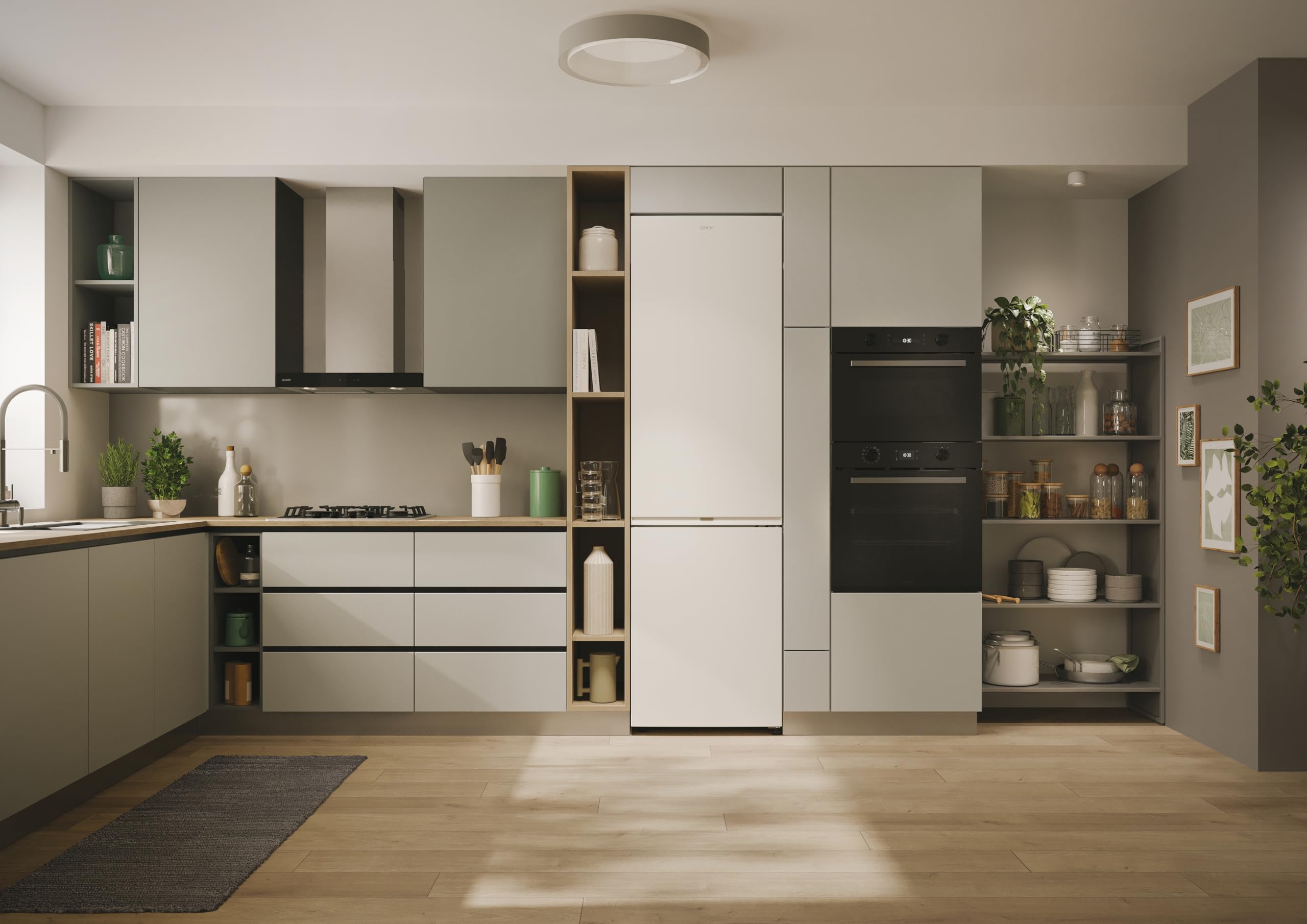 Candy Fresco 300 CNCQ2T620EW Réfrigérateur Combi, Capacité 409L, Total No Frost Circle+, Tiroir Verdâtre, Contrôle électronique de la température, 60 cmx2 m, Éclairage LED, Porte Réversible, 38