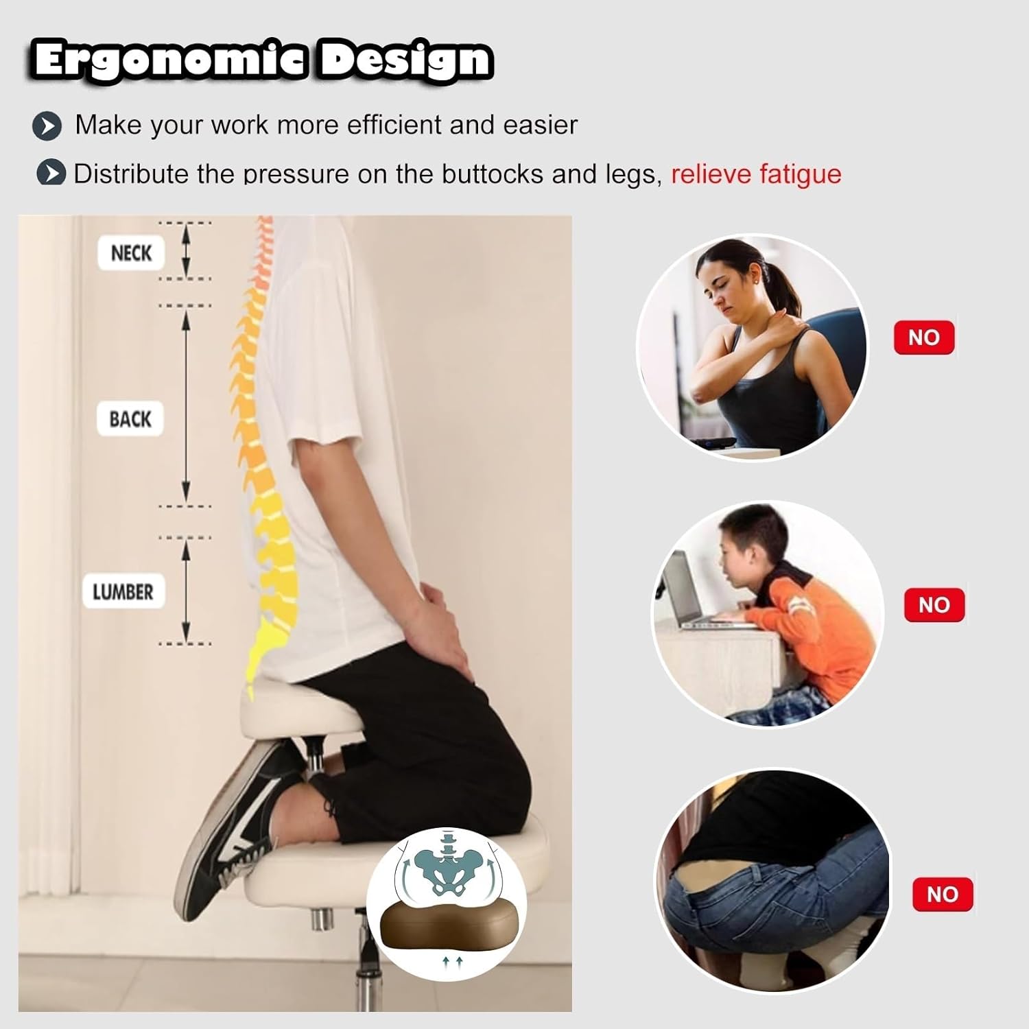 Office Chair Cross Legged Chair，Height-Adjustable Kneeling Chair with Wheels & 2 Cushion, Cross Legged Chair for Office Home Yoga Enthusiasts Meditation Fanatics, Best Chair for Posture, Bla