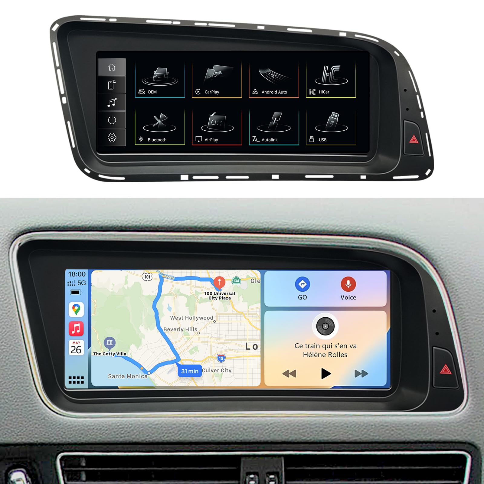 AIOMERUI Pantalla táctil CarPlay de 8.9 pulgadas para Audi Q5 2009-2017 año con 2GMMI, HD1920* 720 Radio de coche Pantalla estéreo Android Auto Mirrorlink (Concierto/Sinfonía 2GMMI)