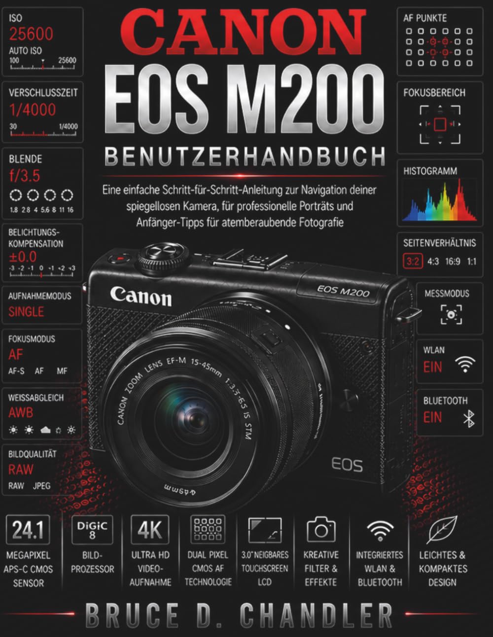 Canon EOS M200 Benutzerhandbuch: Eine einfache Schritt-für-Schritt-Anleitung zur Bedienung Ihrer spiegellosen Kamera, zum Aufnehmen professioneller ... Anfänger und Profis für atemberaubende Fotos.