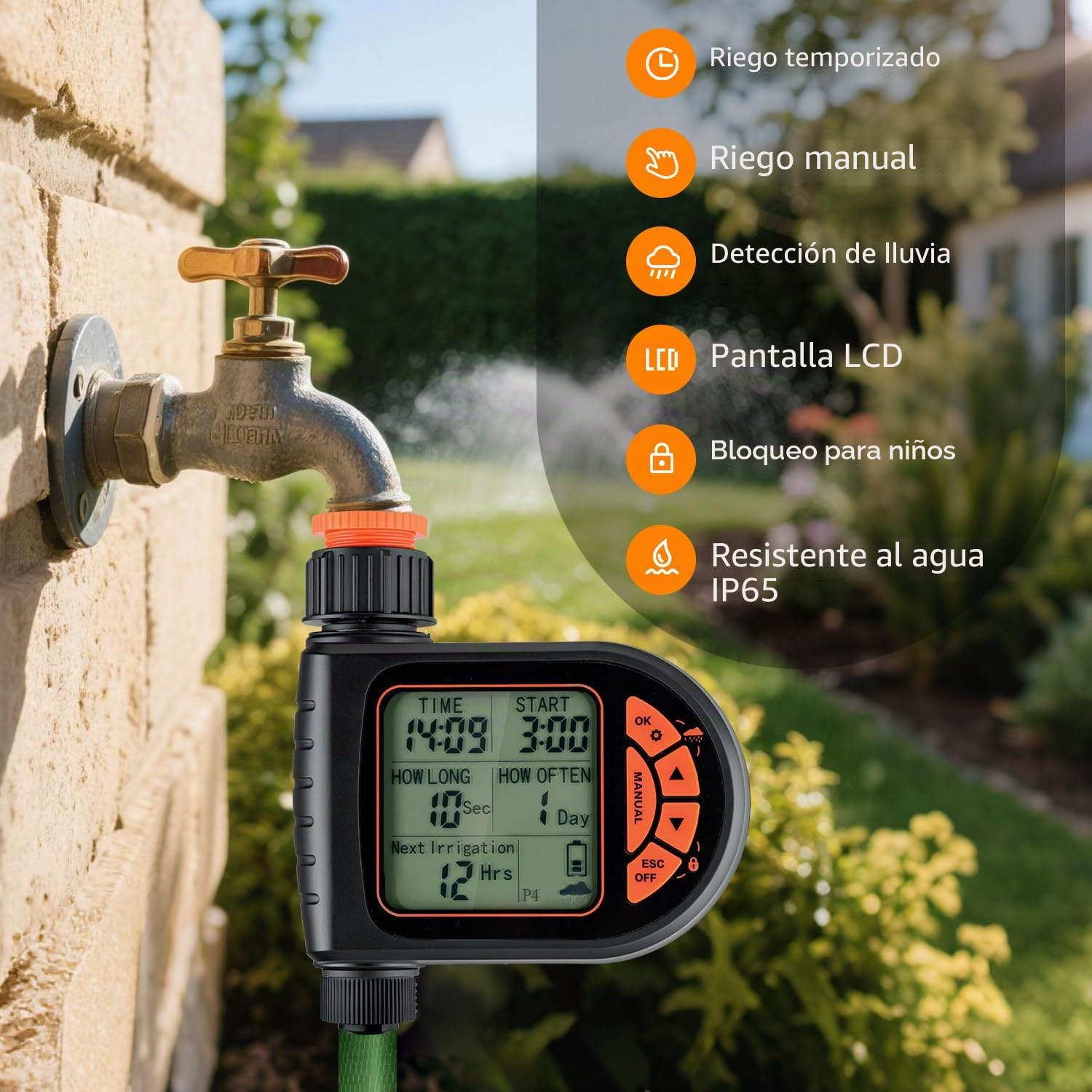 Mcbazel Temporizador de Riego con Retardo de Lluvia y Pantalla LCD, IP65 Impermeable, Temporizador de Agua para Jardín, Balcón, Patio, Granja, Césped