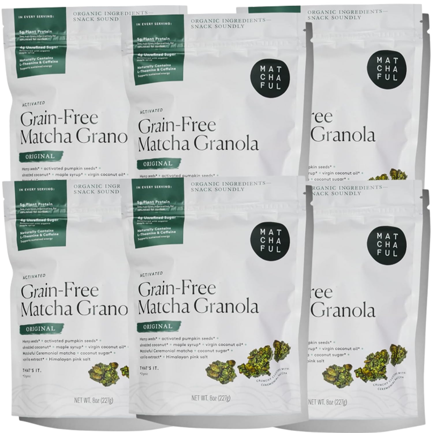 Sponsored Ad - Matchaful - Original Matcha Granola - Activated, Grain Free, Organic Ingredients - Vegan, No Refined Sugar, No GMO - Gluten Free Granola Mixed with our Hikari Single Origin Matcha - 8oz Bag, 6pk