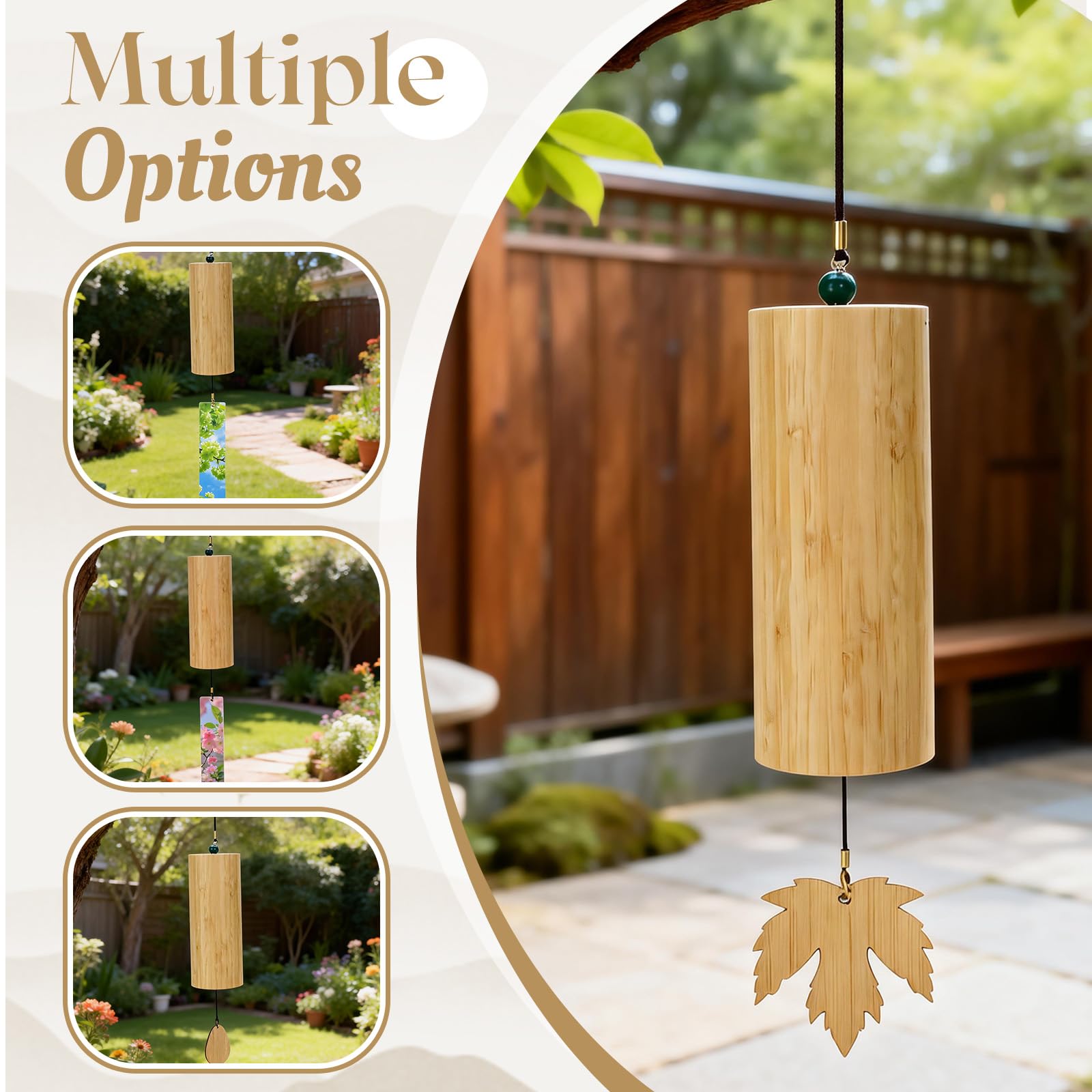 Bambus-Windspiel - 1 Stück Windspiel für Klangheilende Meditation Und Beruhigende Emotionen | Natürliche Bambus-Windspiele mit Sanften Klängen - 3
