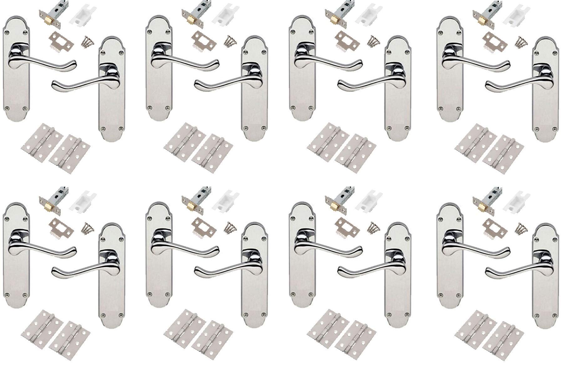 Golden Grace8 x Sets Shaped Epsom Style Design Scroll Door Handles with Hinges and Latches - Polished Chrome -