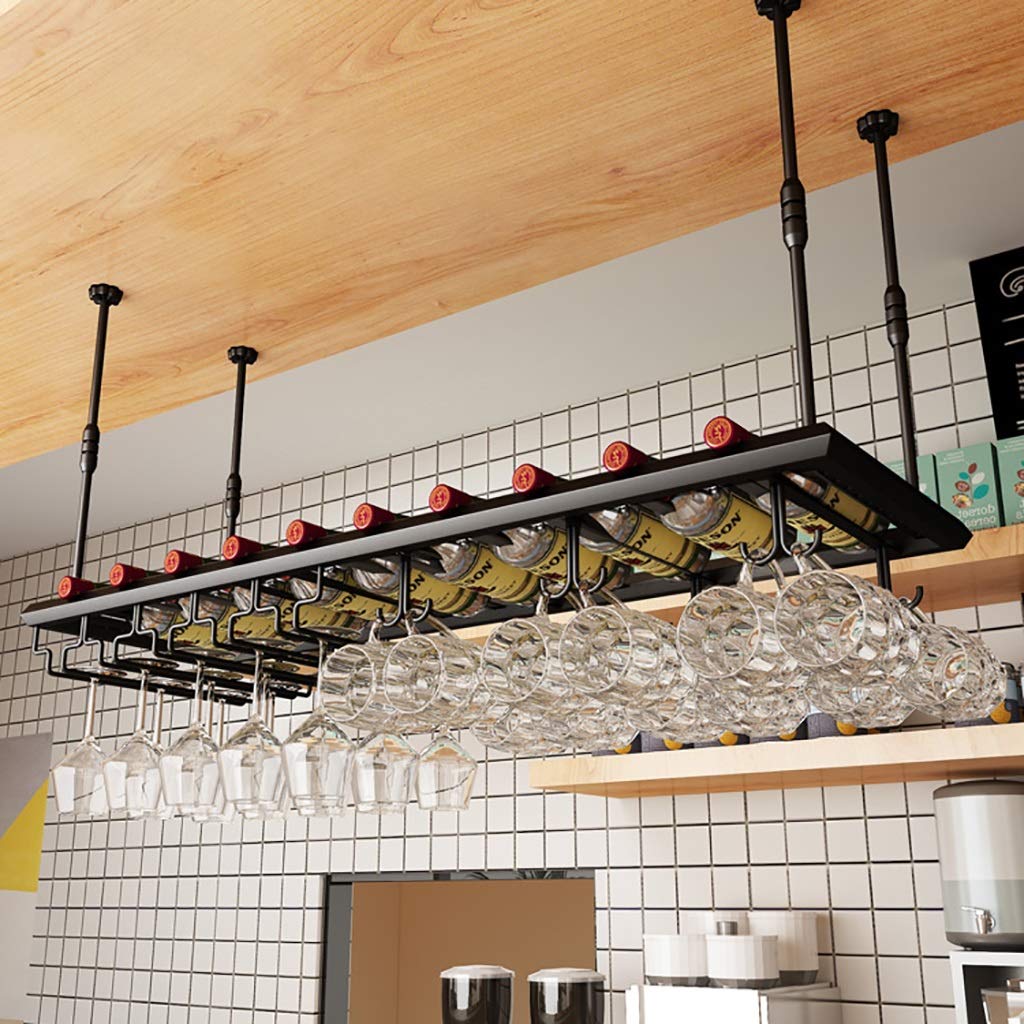 Casier à vin en fer avec support de verre réglable pour comptoir bar