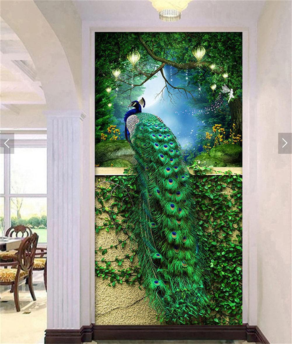 Diamond Painting Paon,Grand Taille Peinture Diamant par Numéros Kits Complet Strass Cristal Point de Croix Broderie Art pour la Décoration à la Murale Salon/Chambr-Round Drill,70x200cm