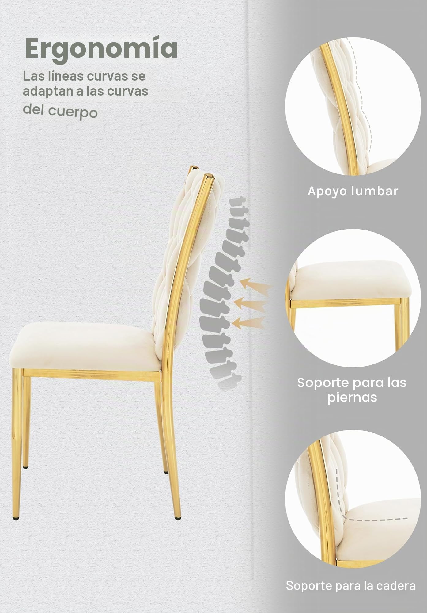 WOLTU Juego de 4 Silla de Comedor,Beige | Modernas,Estilosos con Respaldo Alto, Patas Metálicas, Carga 150kg
