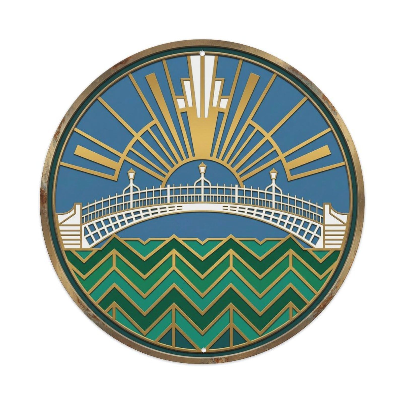 Dublin Radiant Bridge Travel Metal Tin Sign Plaque Wall Decor for Cafe, Club Bar, Office, Home Garden Round Metal Poster 8x8Inch