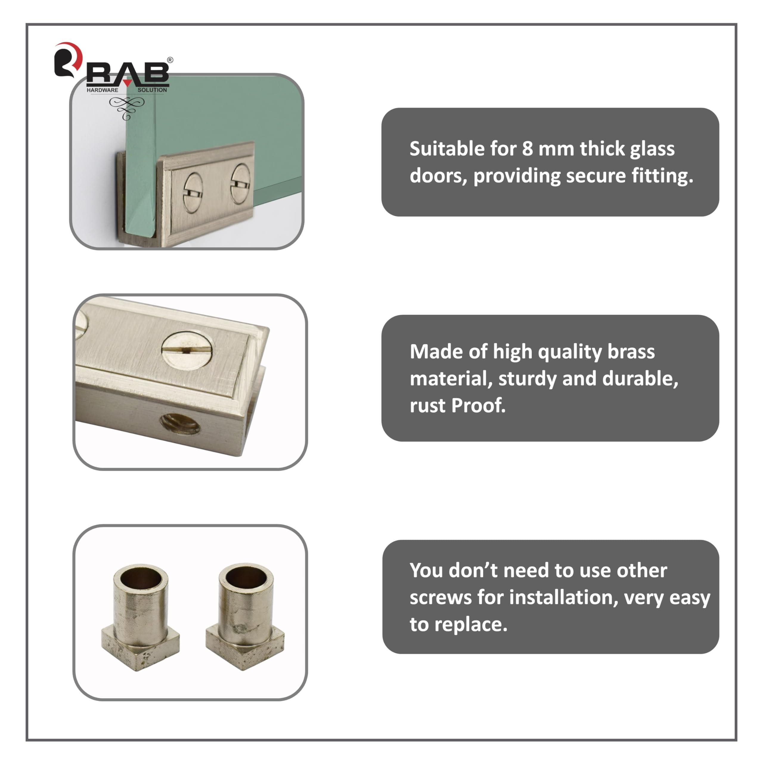 RAB Glass Door Pivot Hinges, for Glass Doors, Brass Material (Code:- GLS PIVAT, Size- 2" 8MM, Pack of 2 PCS) — Amazon image 5