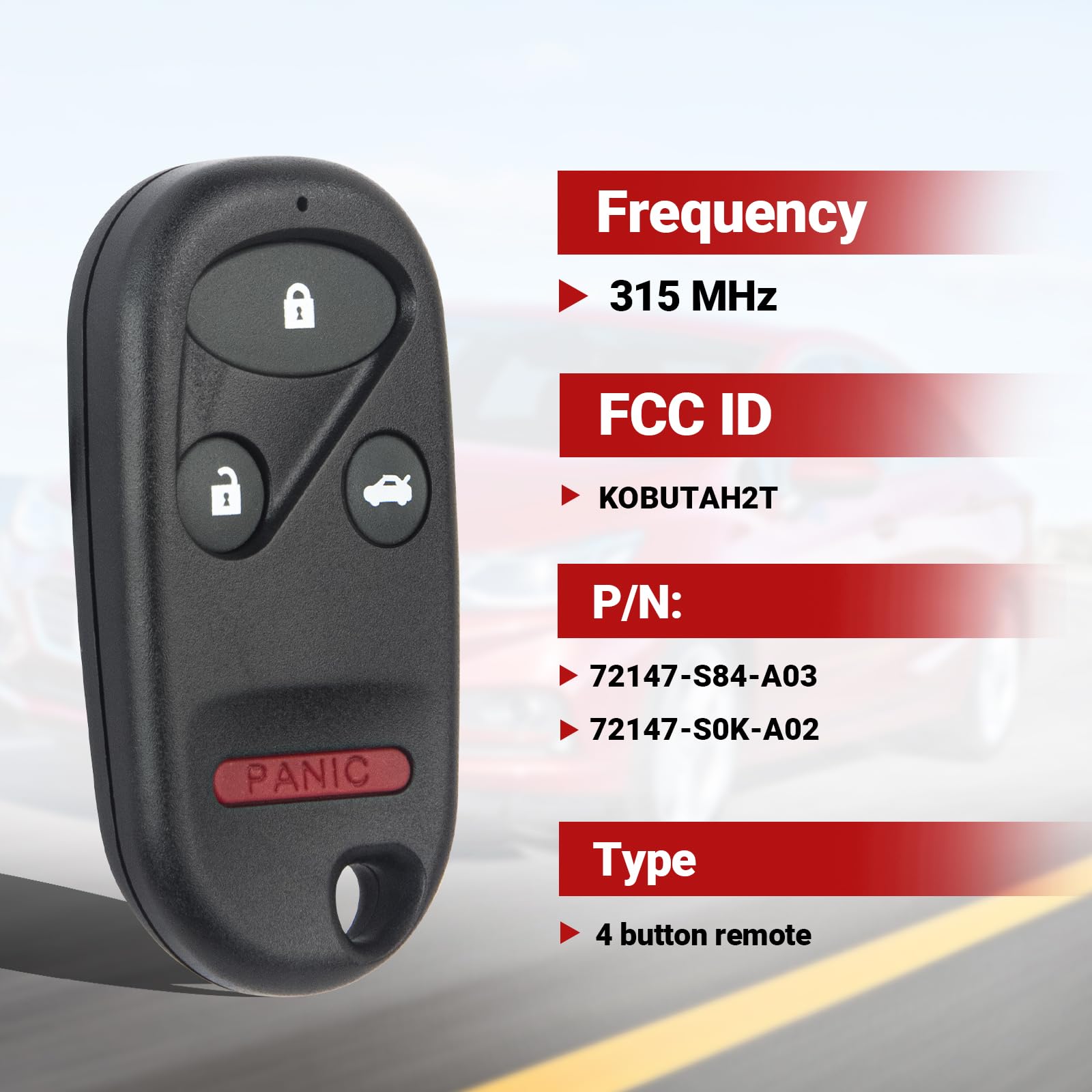 2-Pack Replacement Key Fob For 1998-2002 Honda Accord / 1999-2003 Acura TL